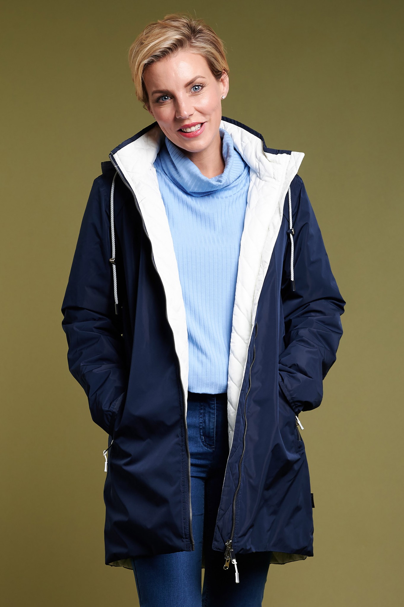 Frandsen Magdela Lightweight Reversible Jacket Navy Blue / White 6910