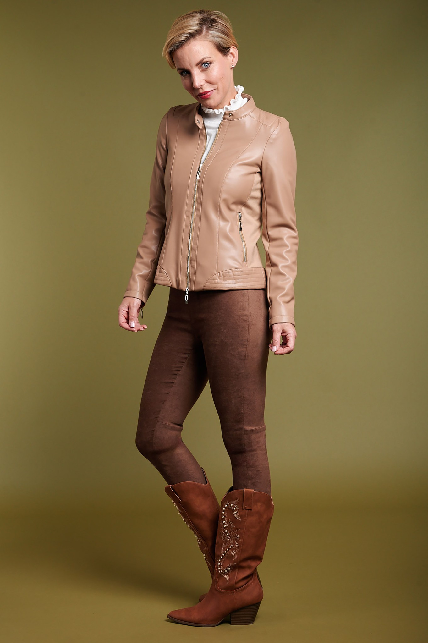 Robell Enie Faux Suede Stretch Trousers Tan 18