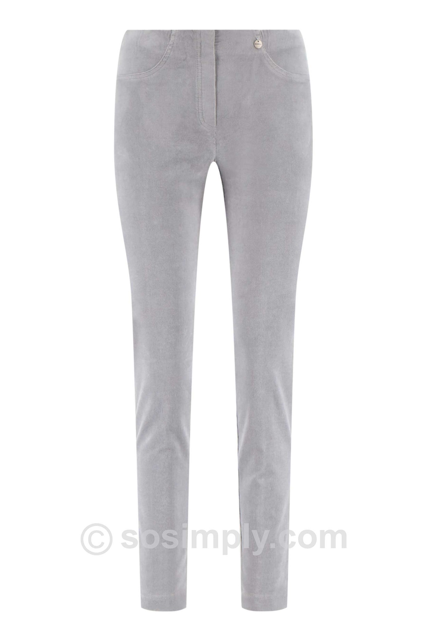 Robell Bella Petite Needlecord Trousers Silver 911
