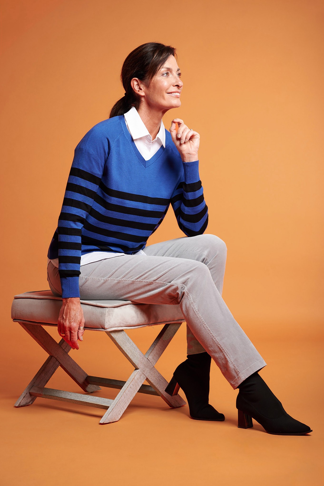 Robell Bella Needlecord Trousers Silver 911