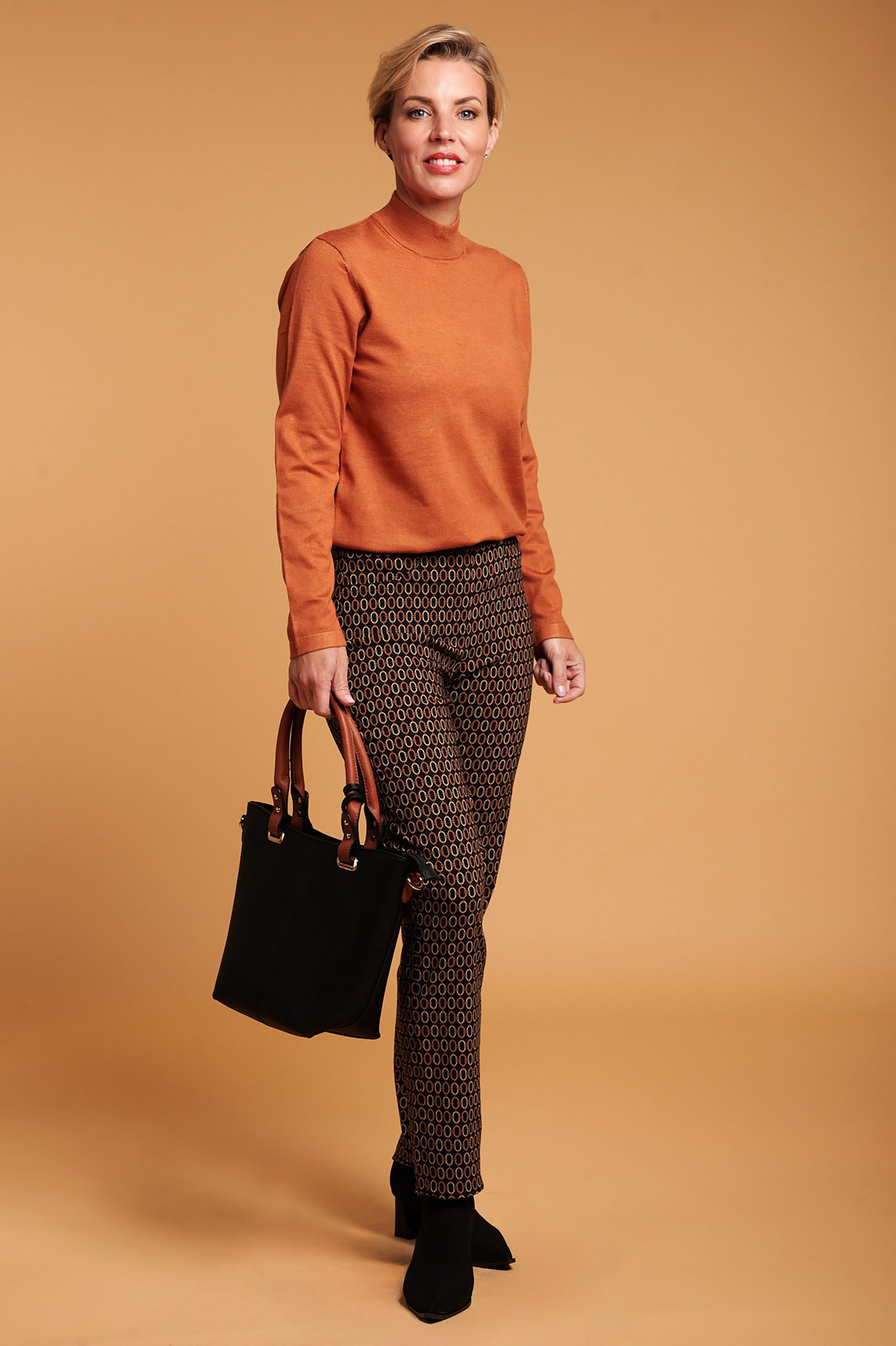 Robell Bella Chain Link Print Trouser Brown Chain Pattern 39