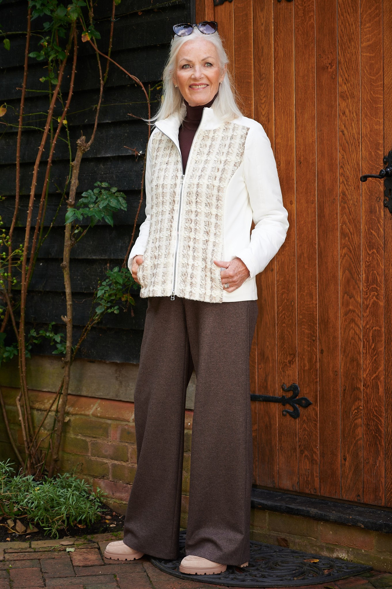 Robell Cloe Flannel Wide Leg Trousers Brown 738