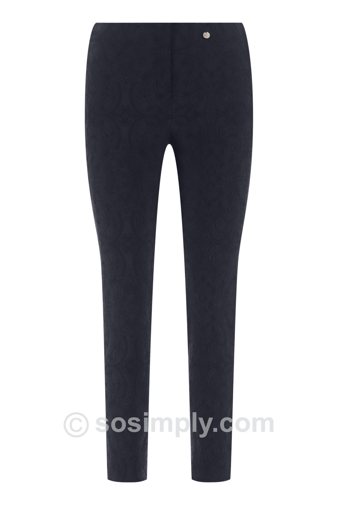 Robell Bella 09 Paisley Jacquard Trouser Navy 69