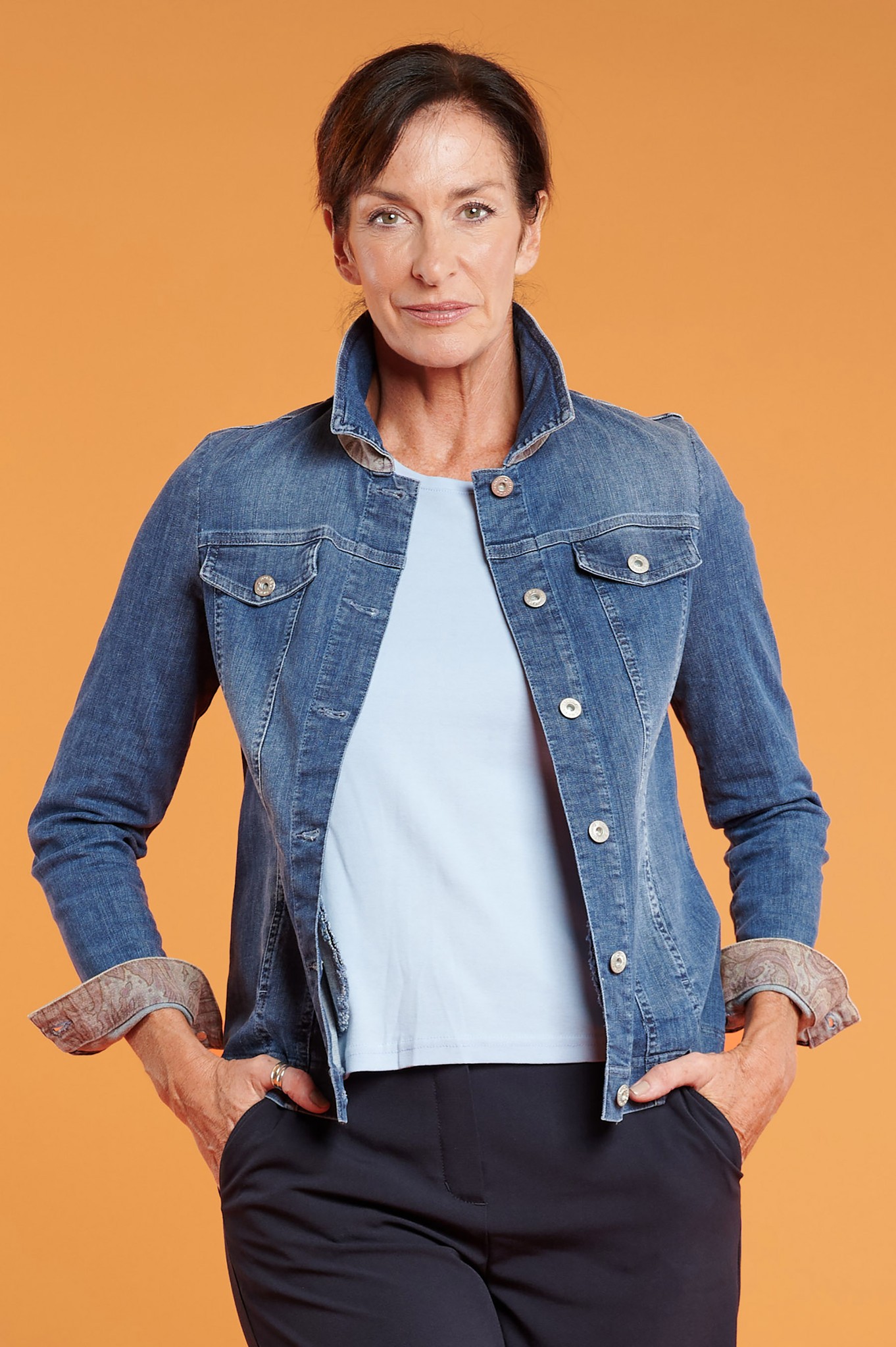 Robell Denim Happy Jacket with Paisley Trim Natural Denim 64