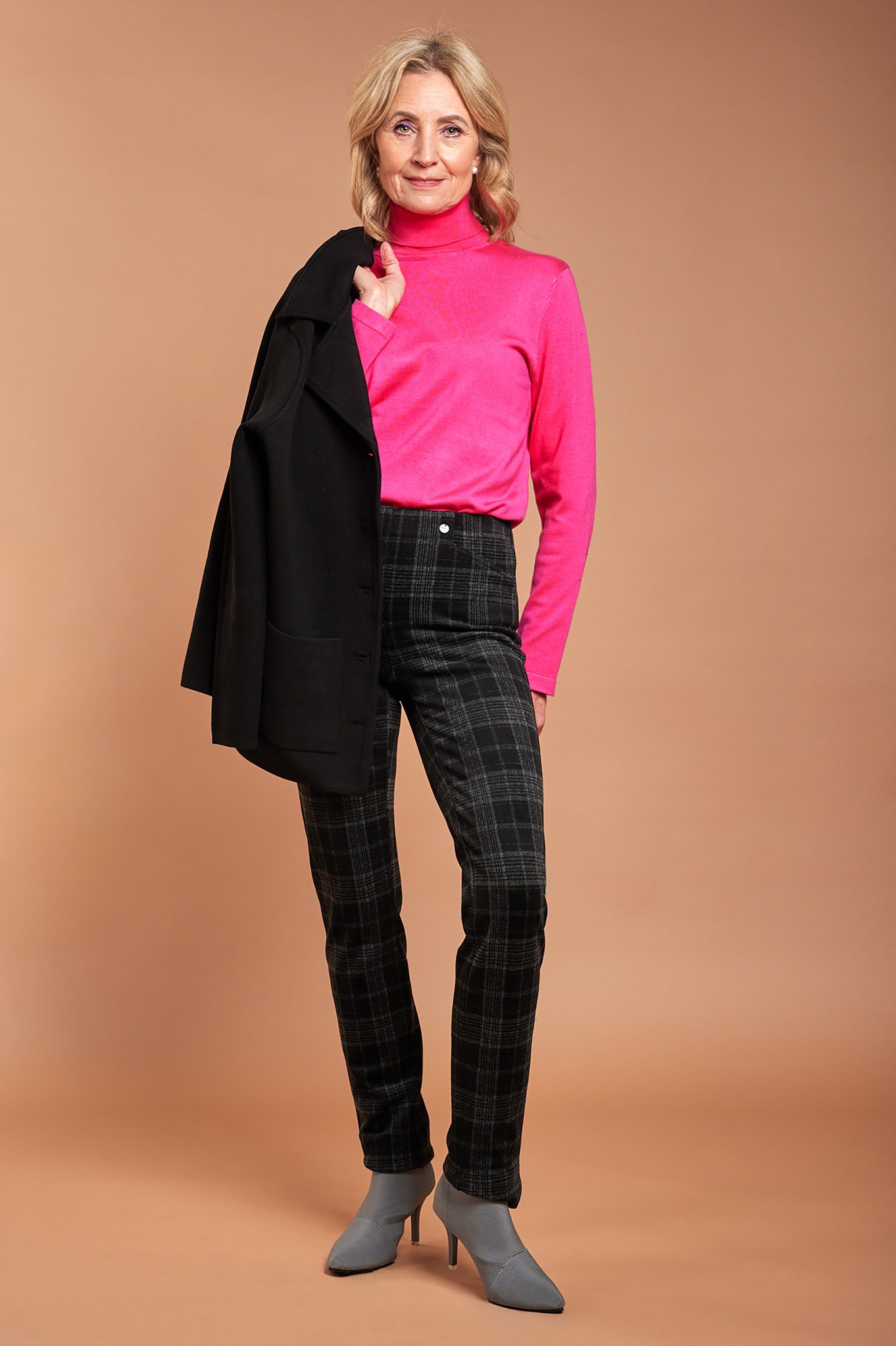 Robell Rose Grampian Plaid Check Trouser Black 90