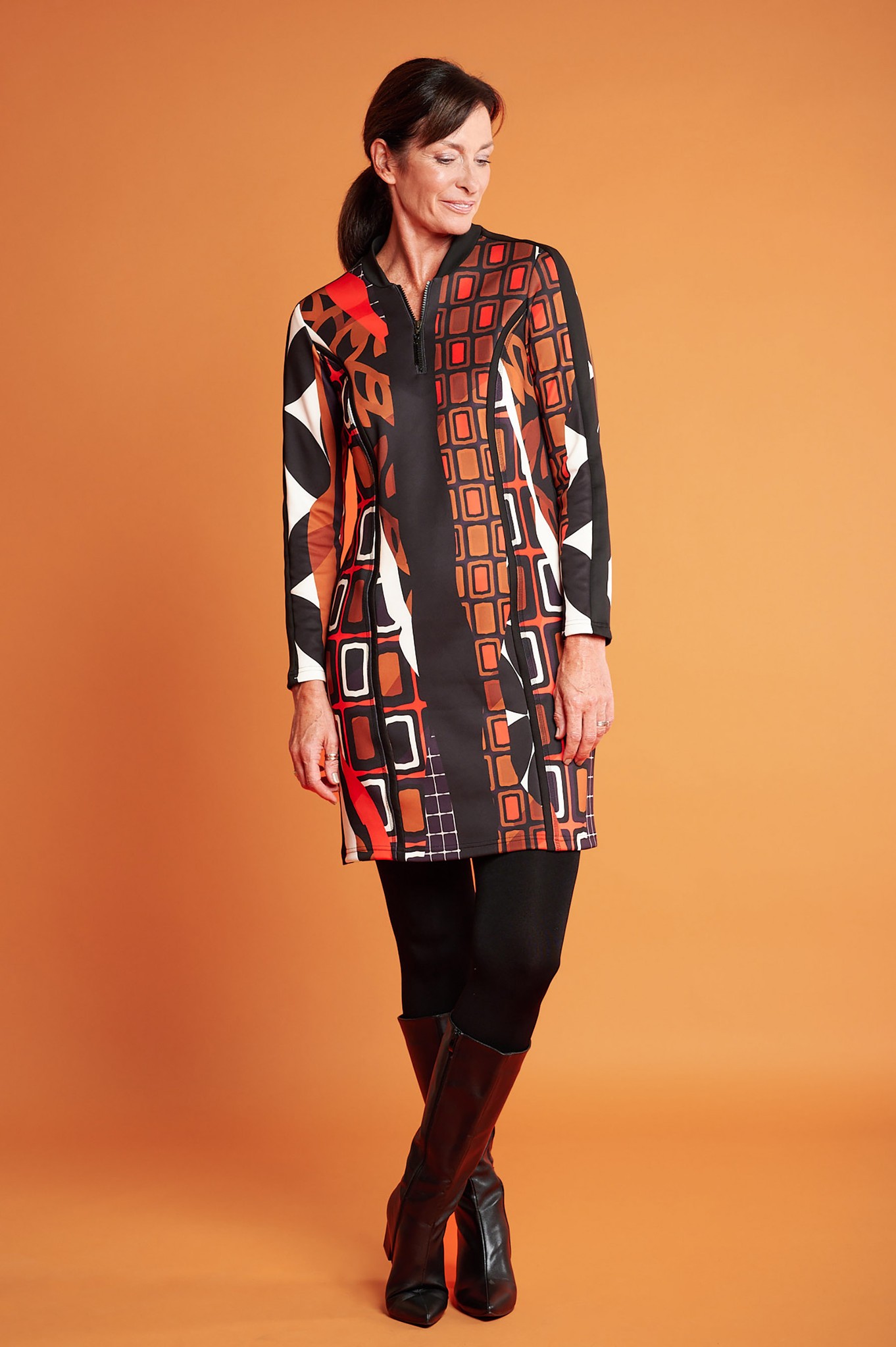 I'cona Selina Abstract Jersey Dress Orange / Rust Mix 35