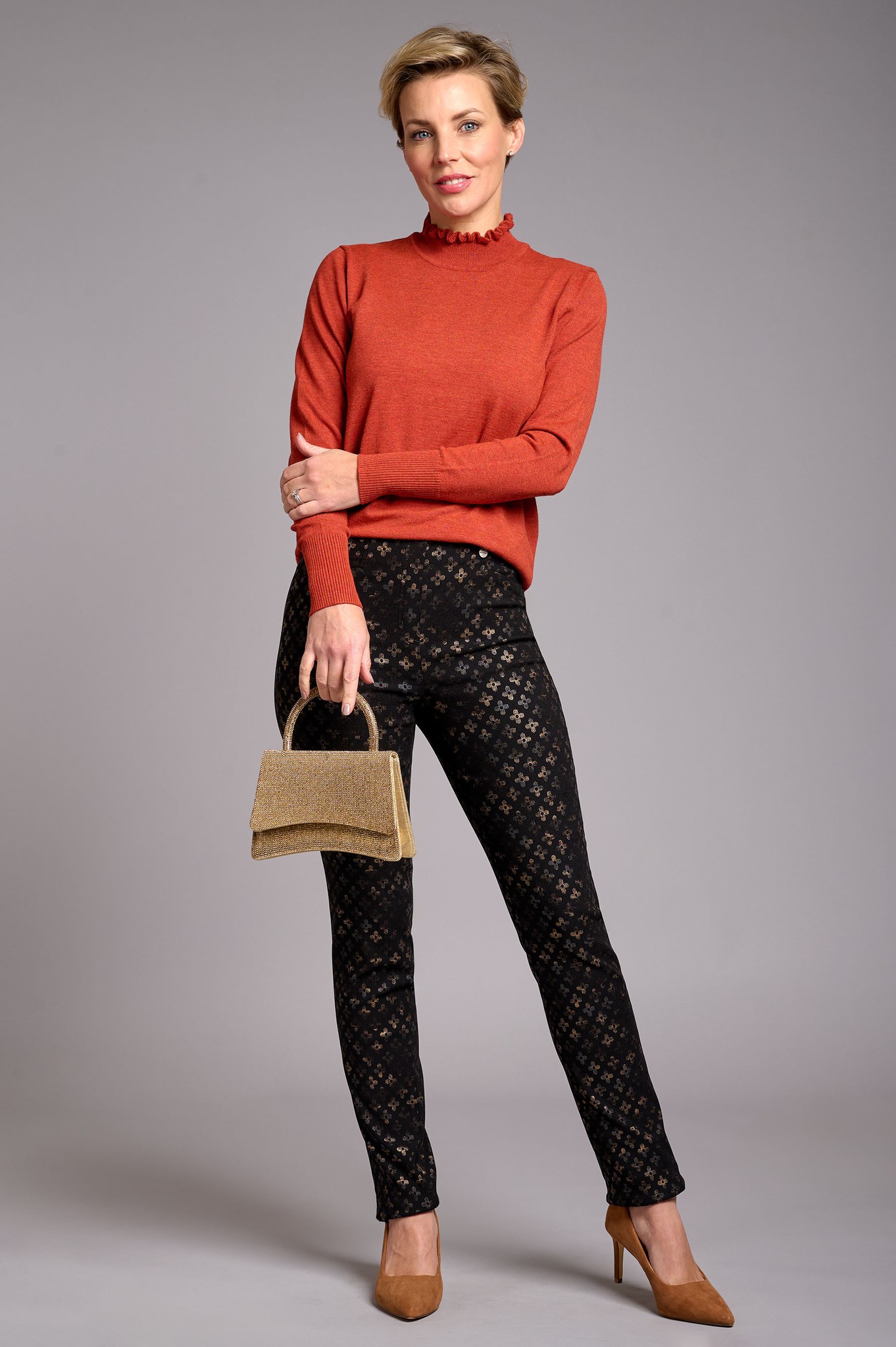 Robell Rose Monogram Checkered Flower Trouser Black 90