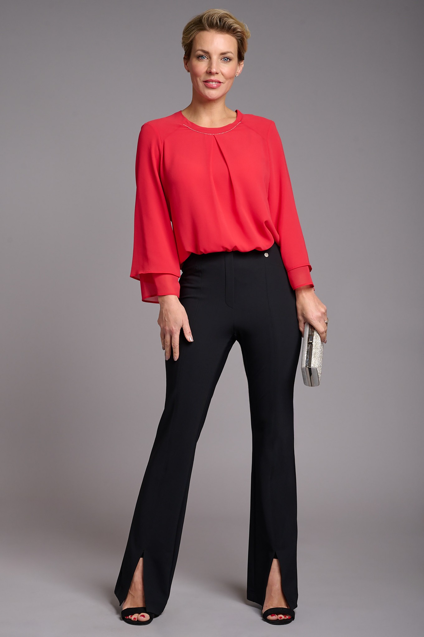 Joella Front Split Pull-Up Flare Trousers Black 90