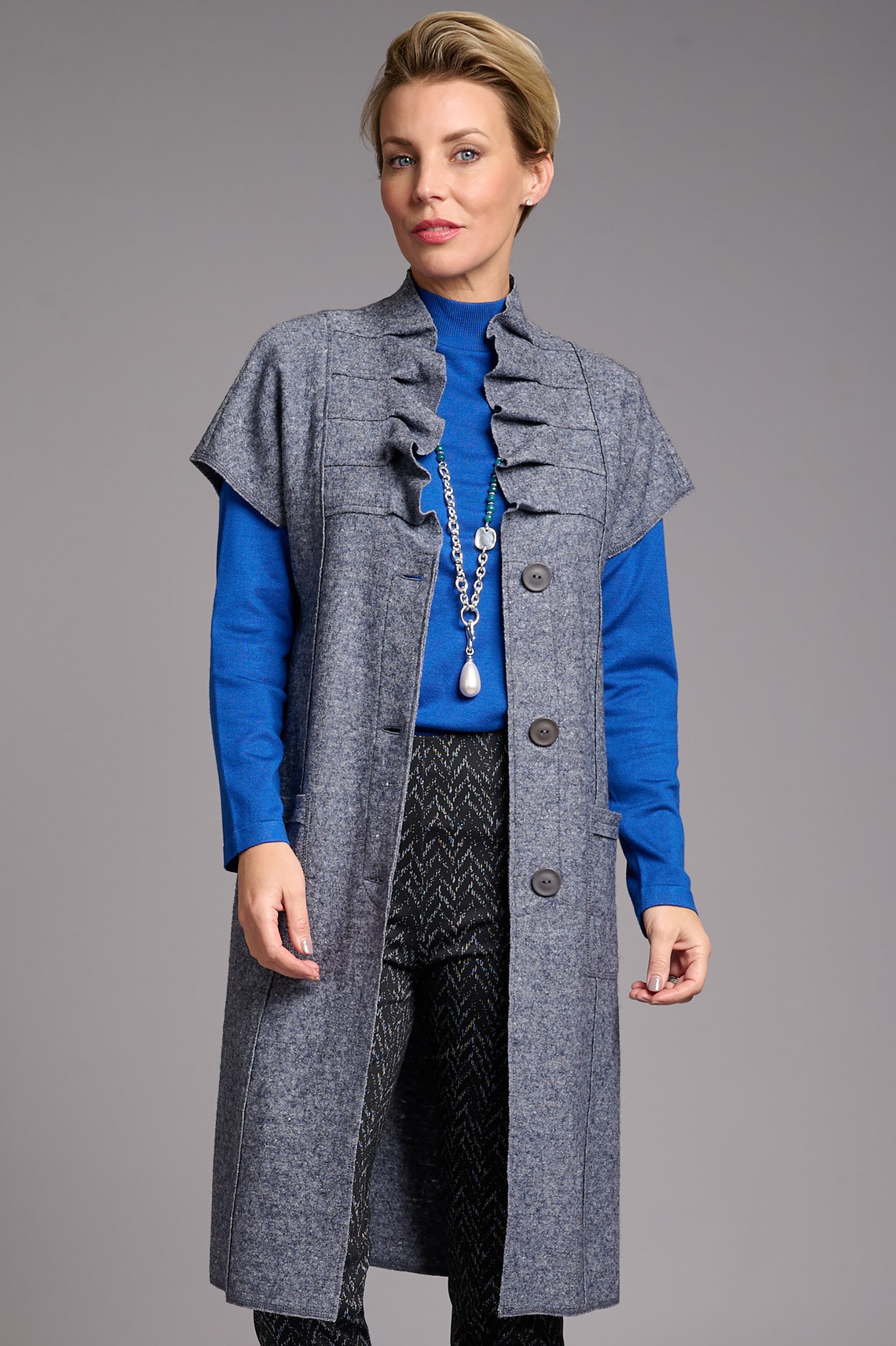 Noen Juni Longline Waistcoat Stonewash Blue 795