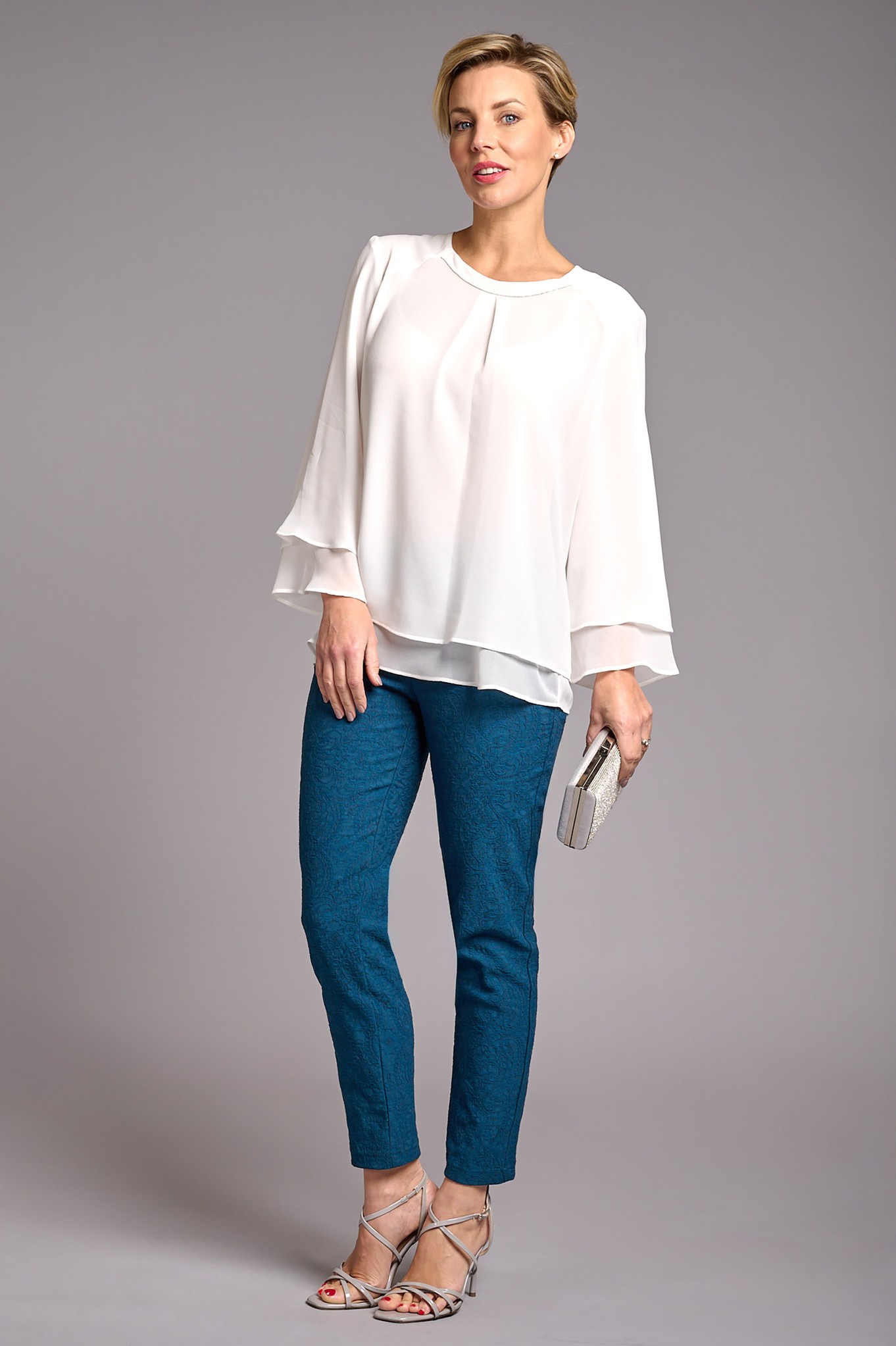 Robell Bella 09 Paisley Jacquard Trouser Petrol 74