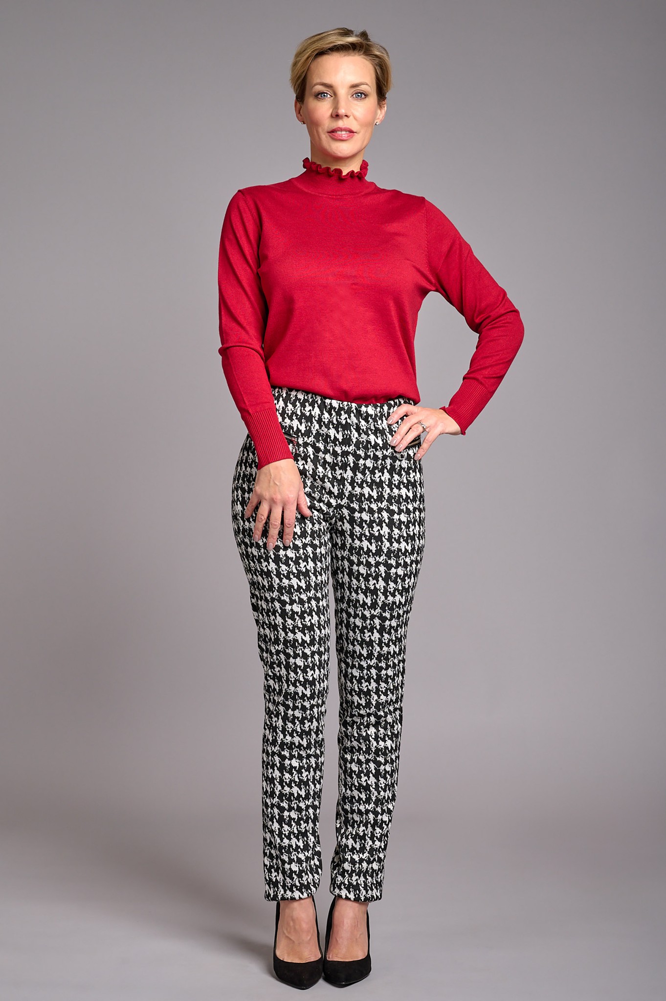 Mimi Amira Houndstooth Trousers Dark Charcoal 95