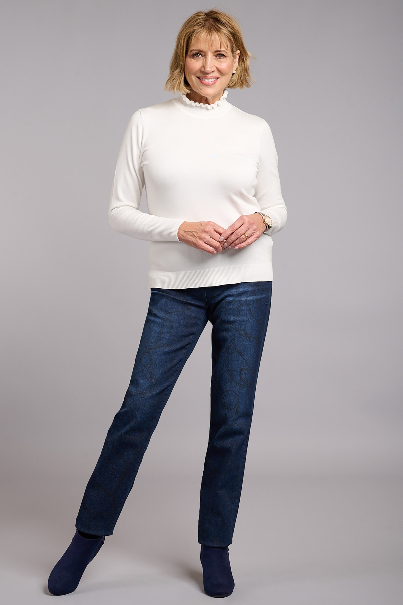 Robell Rose Slim Fit Snaffle Print Denim Jean Navy 69