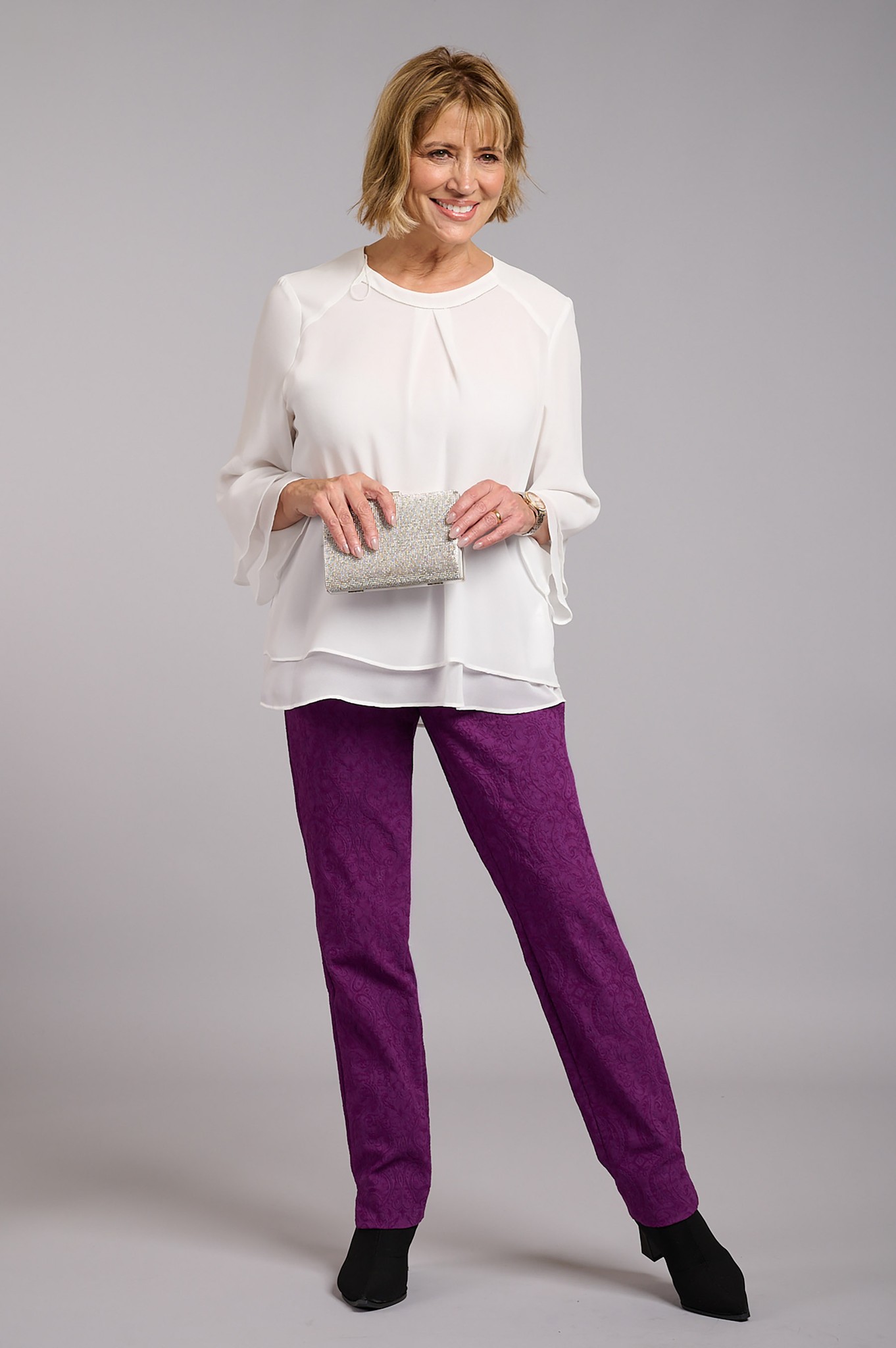 Robell Marie Paisley Jacquard Trouser Imperial Purple 57