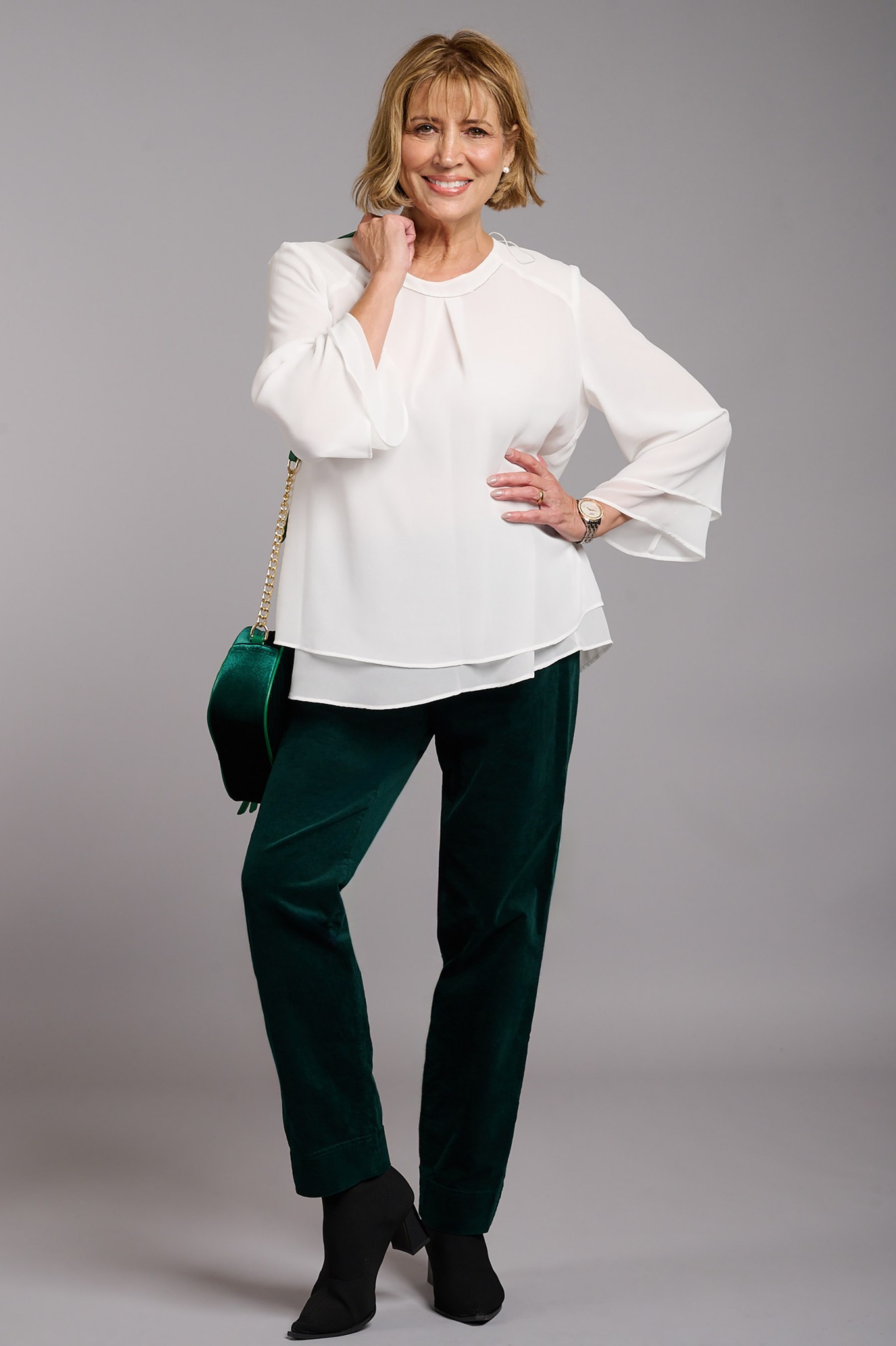 Robell Marie Velvet Trouser Green 89