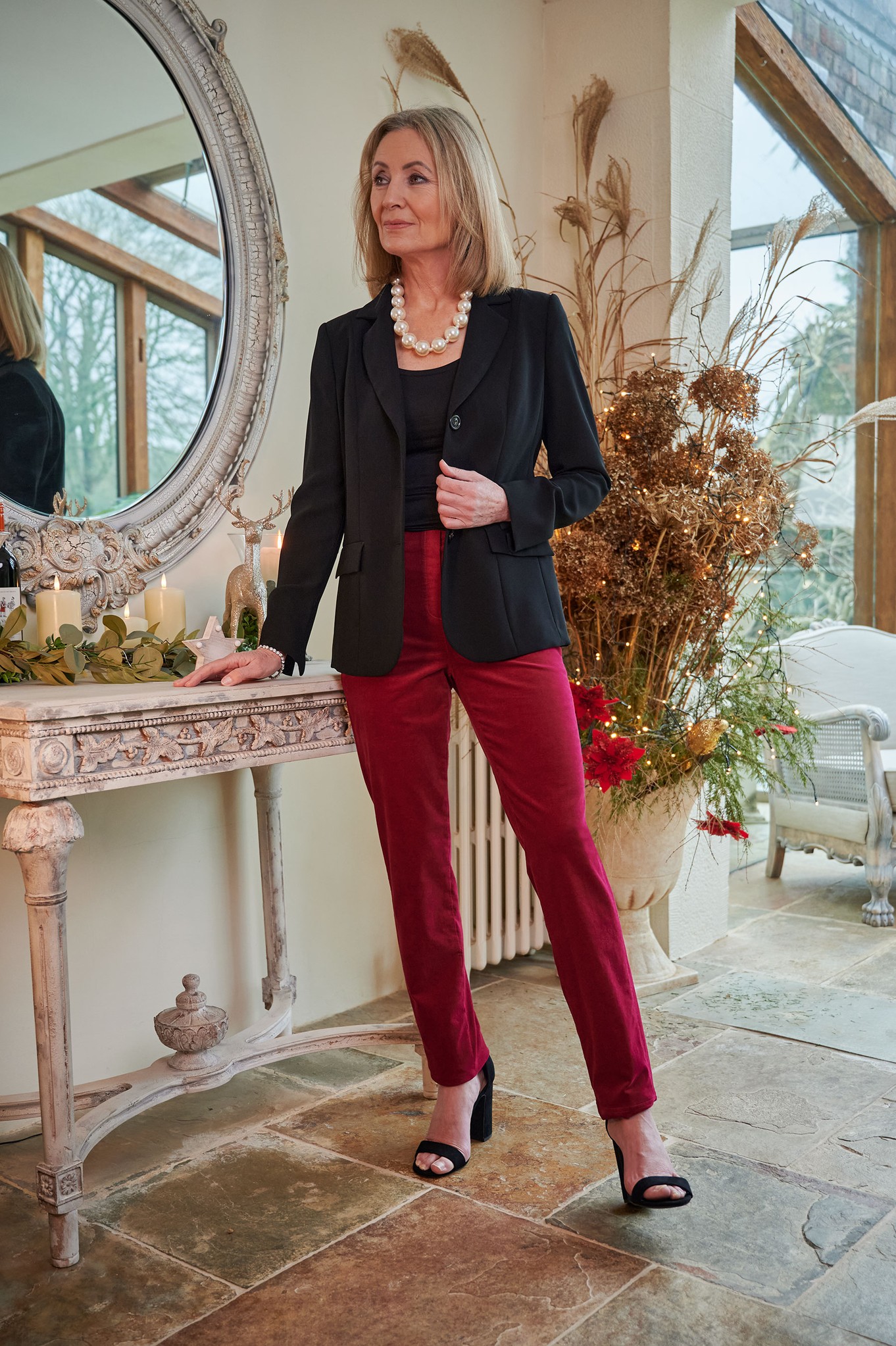 Robell Marie Velvet Trouser Cherry 47