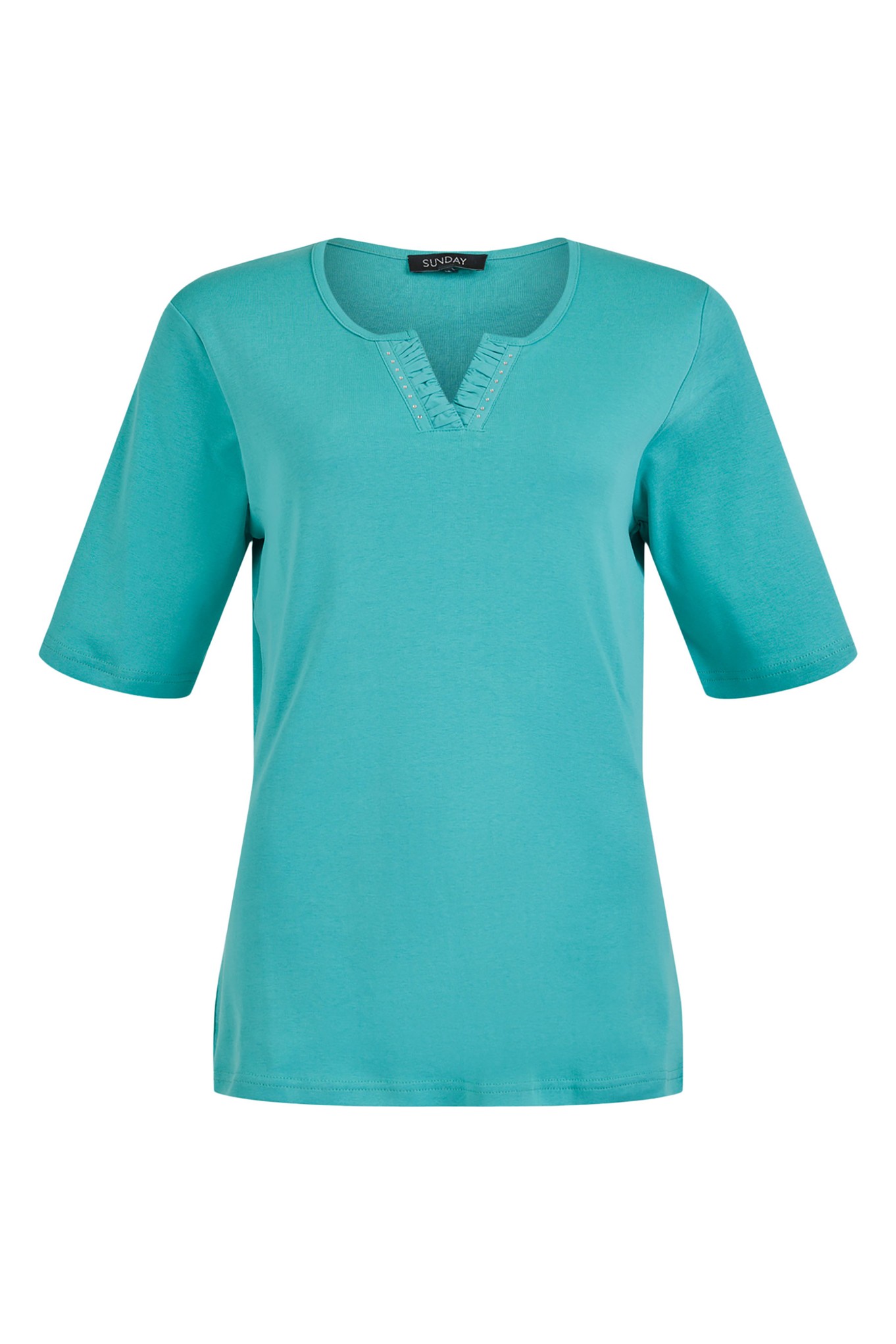 Sunday Round Split Diamante Cotton T-Shirt Soft Teal 70B