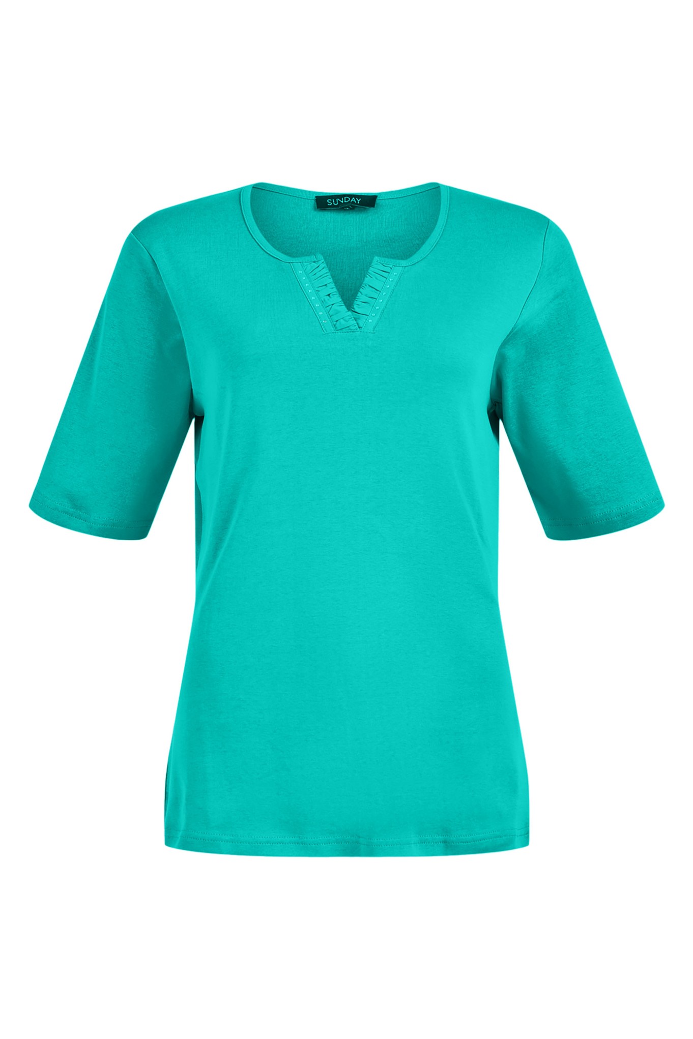 Sunday Round Split Diamante Cotton T-Shirt Turquoise 760