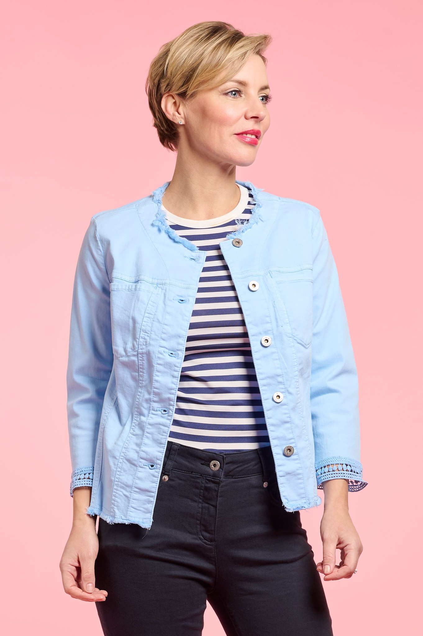 Robell Josy Lace Sleeve Denim Jacket Light Blue 611