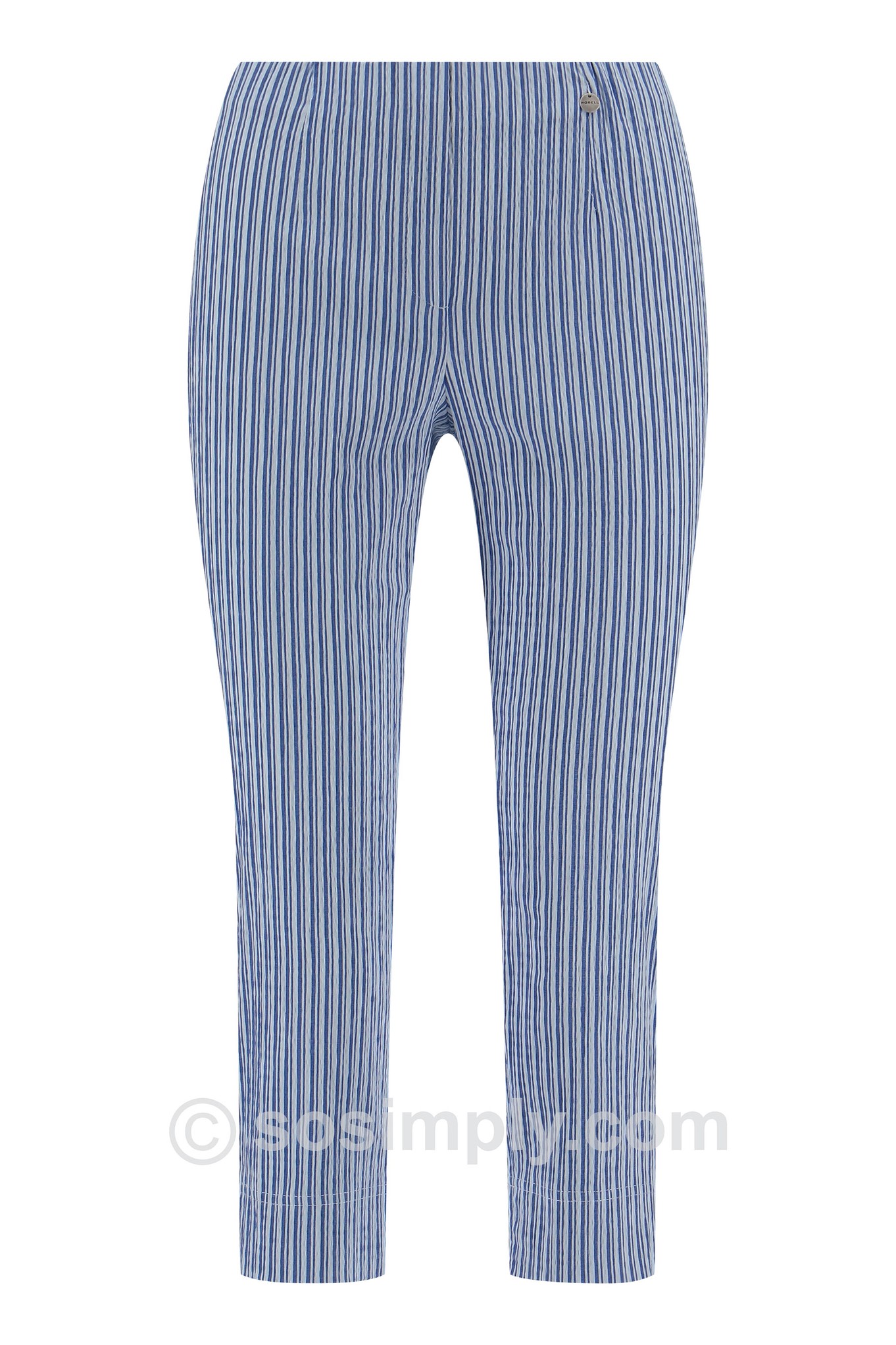 Robell Marie 07 Pinstripe Seersucker Crops French Blue 68
