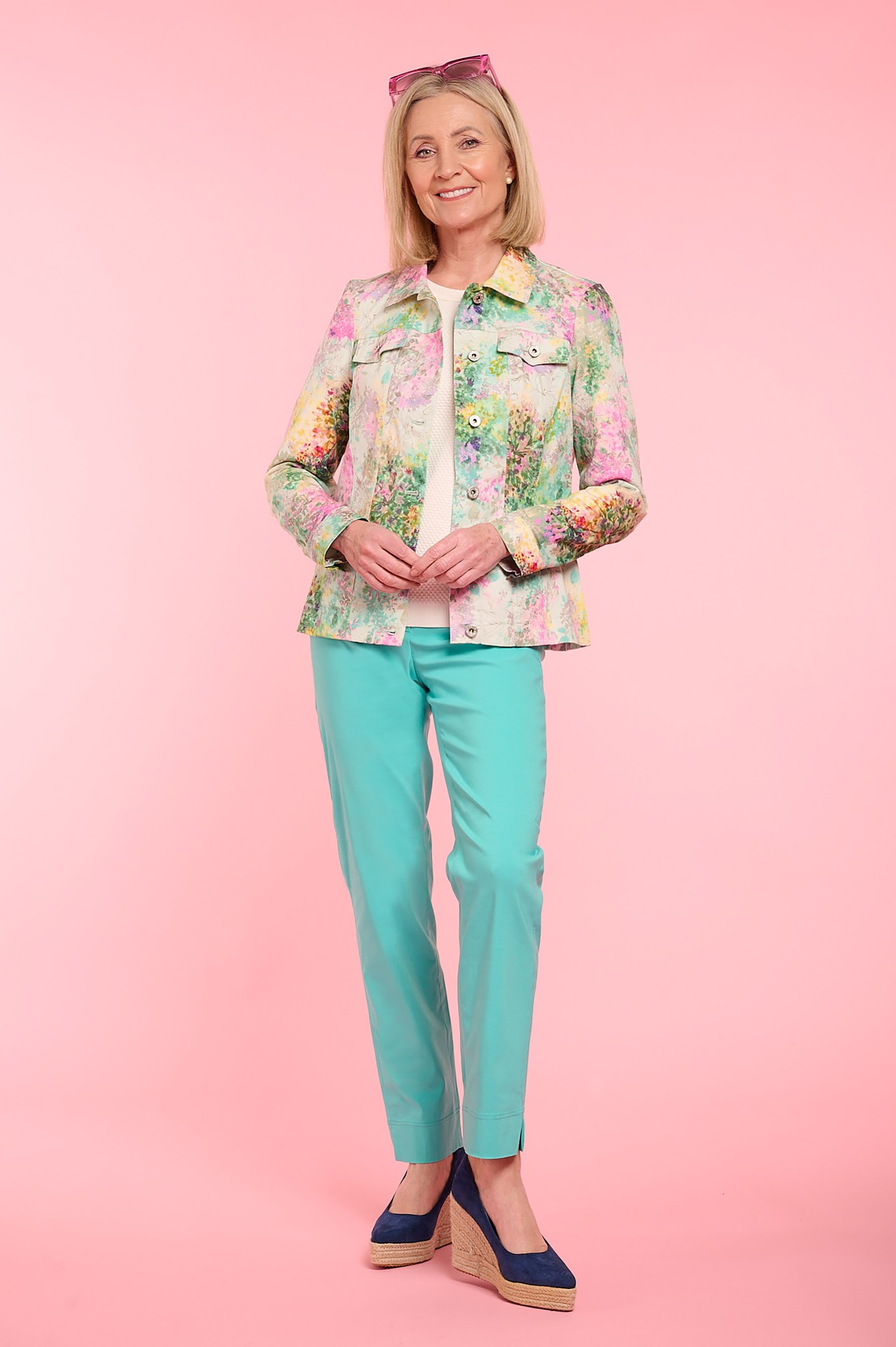 Robell Marie Petite Trousers Aqua Green 720