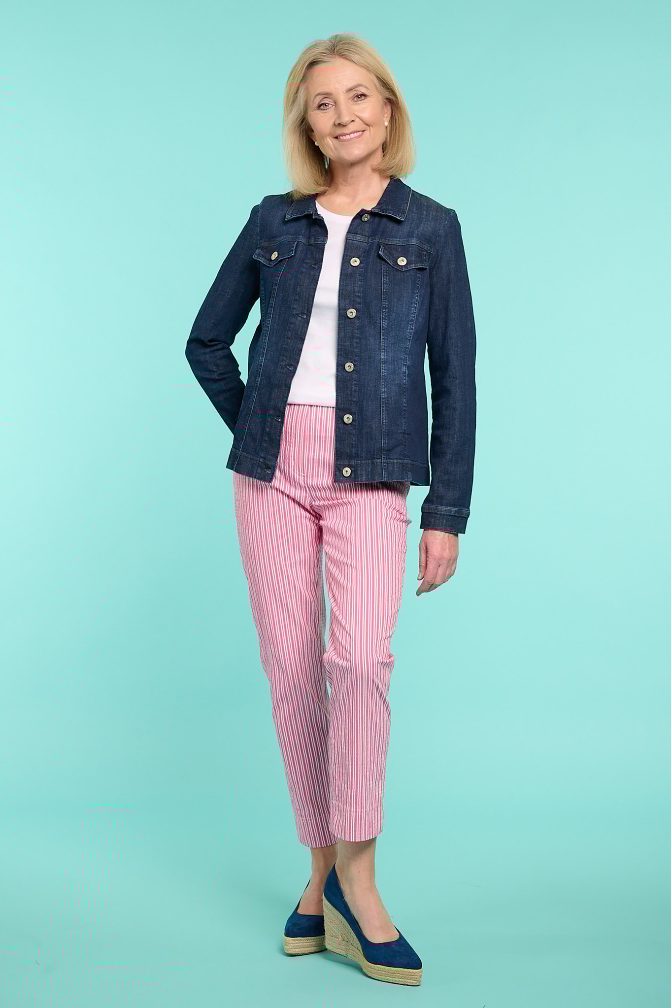 Robell Bella 09 Ticking Stripe Seersucker Ankle Grazers Pink 43