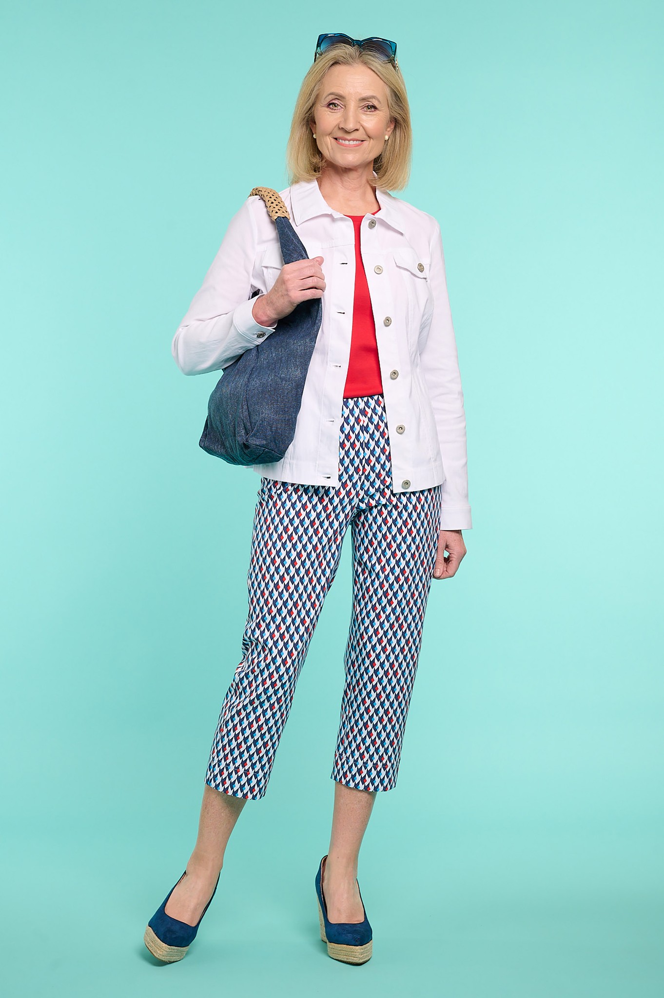 Robell Marie 07 Harlequin Geometric Crops Navy 69