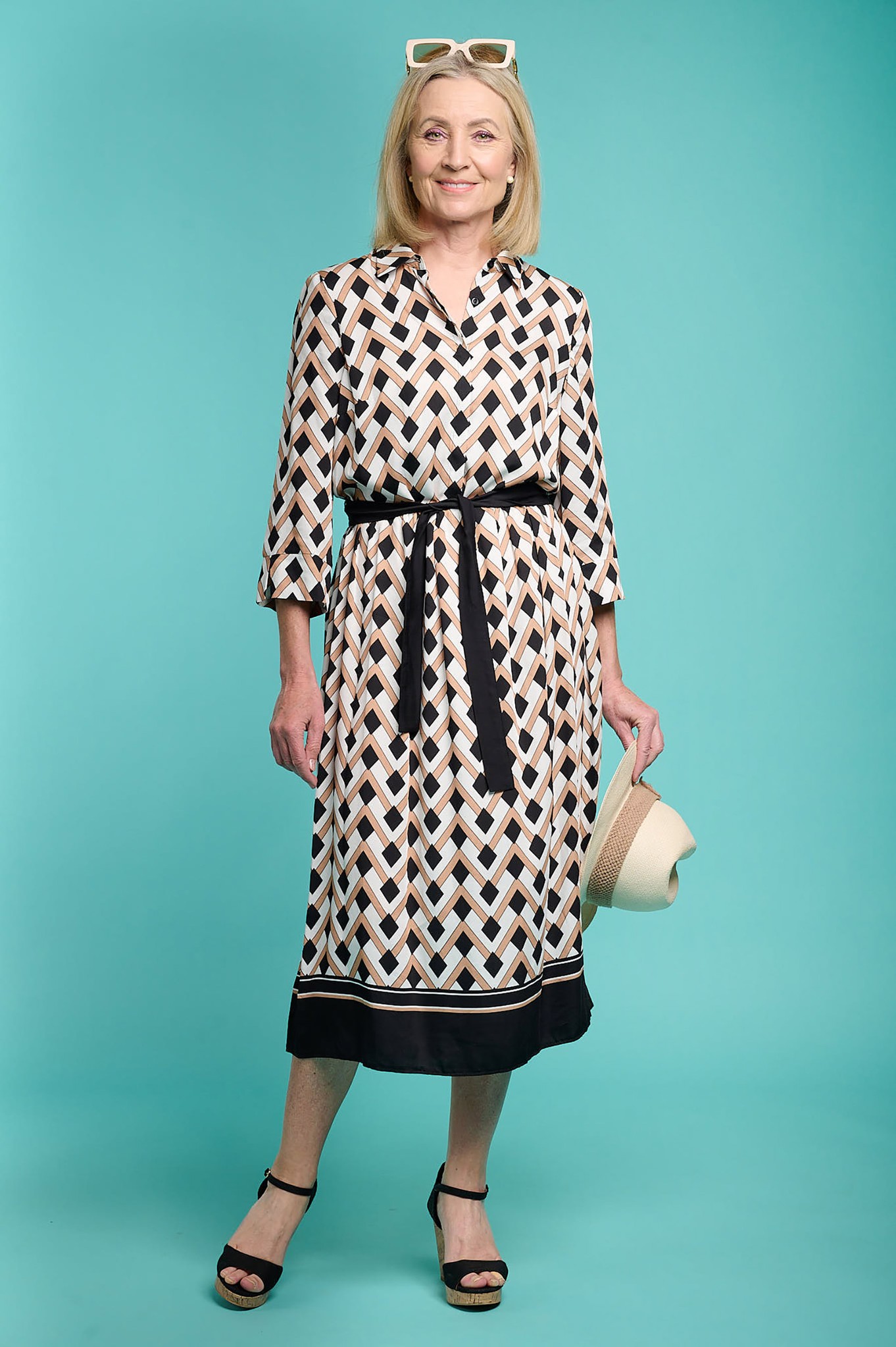 Habella Christina Shirt Dress Beige Black Mix 34