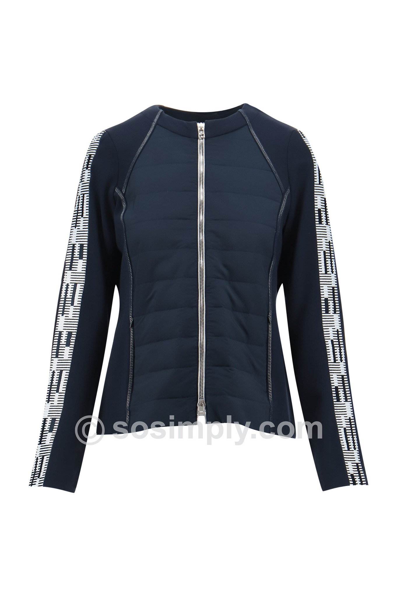 I’cona Active Stripe Sleeve Quilted Zip-Up Jacket Navy 691
