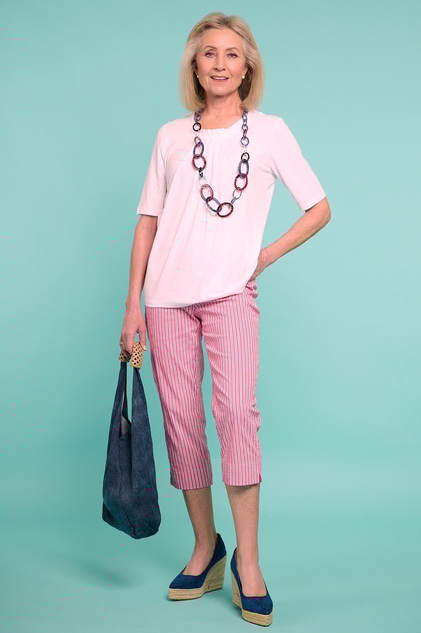 Robell Marie 07 Ticking Stripe Seersucker Crops Pink 43