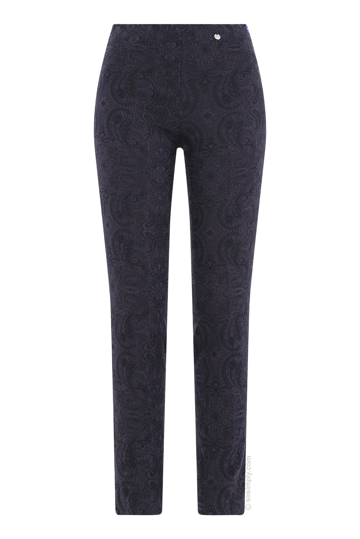 Robell Rose Paisley Jacquard Trouser Navy 69