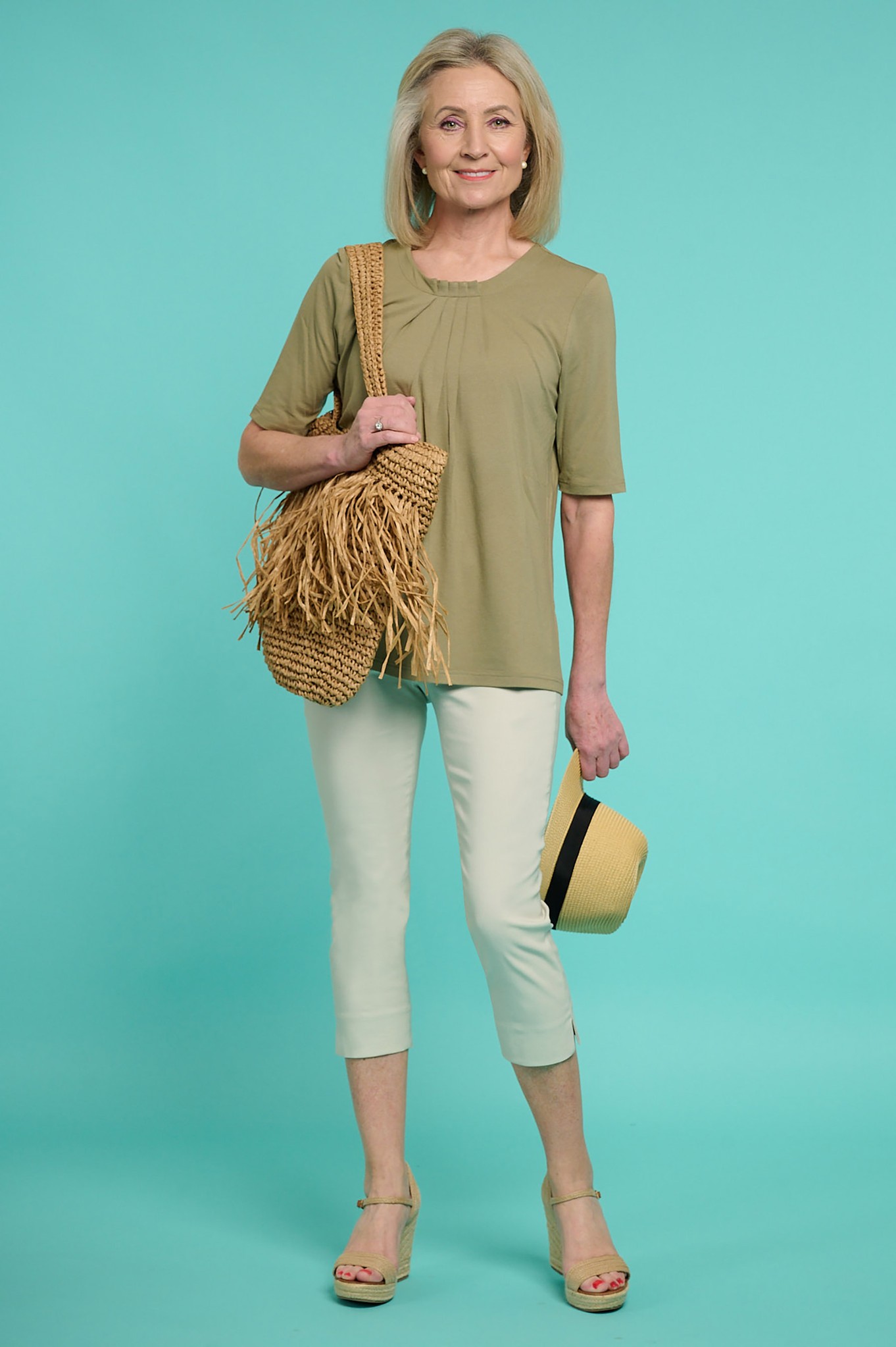 Robell Rose 07 Cropped Trousers Sand 11