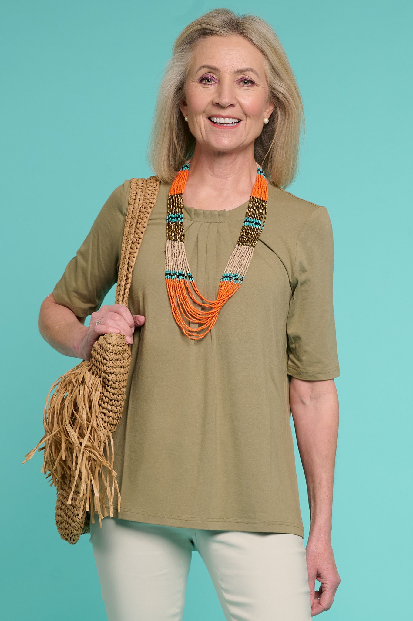 Sunday Norma Pintuck T Shirt Olive Green 85