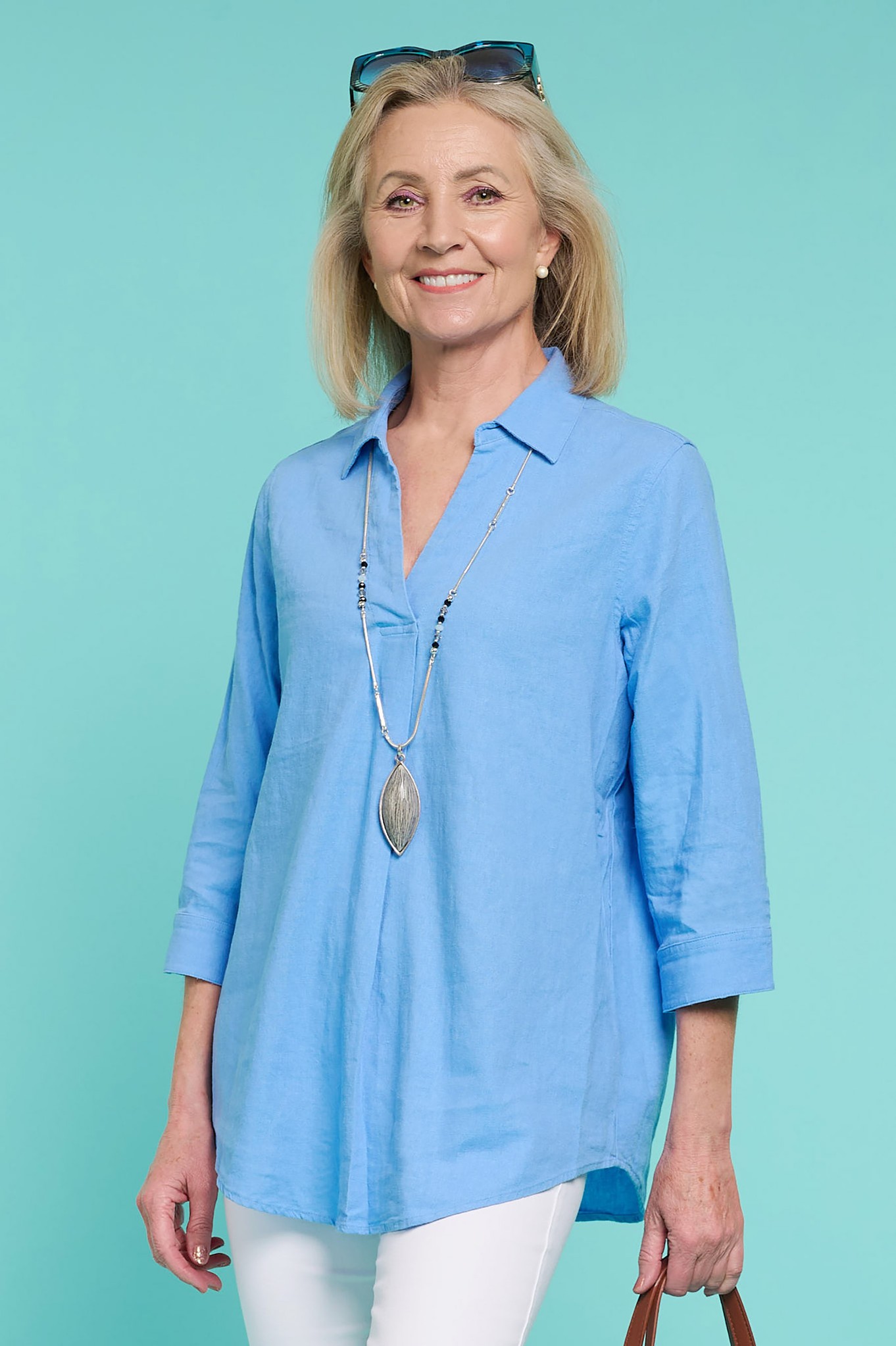 Sunday Palmira Linen Tunic Top Bluebell 63