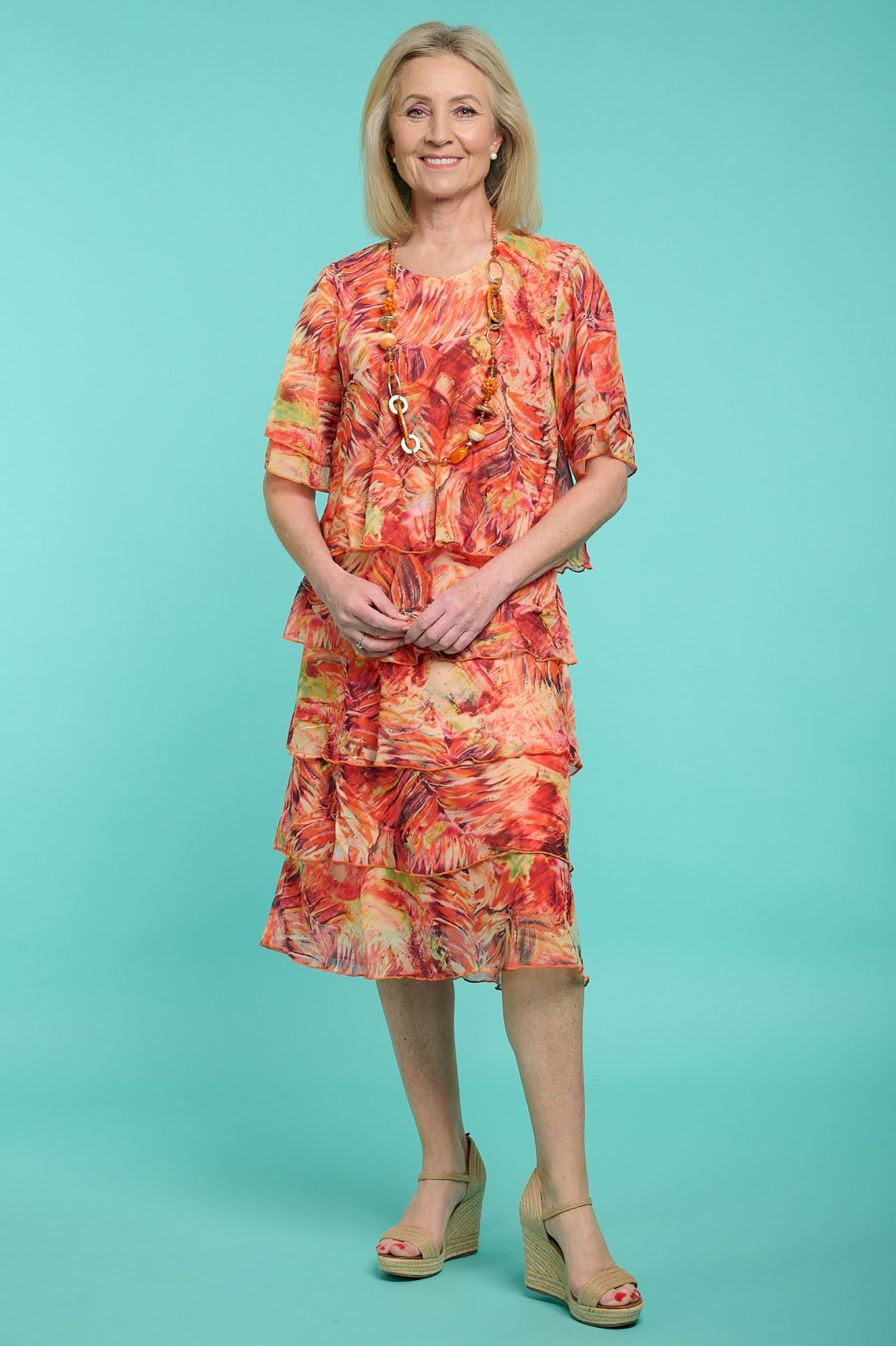 Sunday Amba Abstract Tier Dress Orange Multi Pattern 32