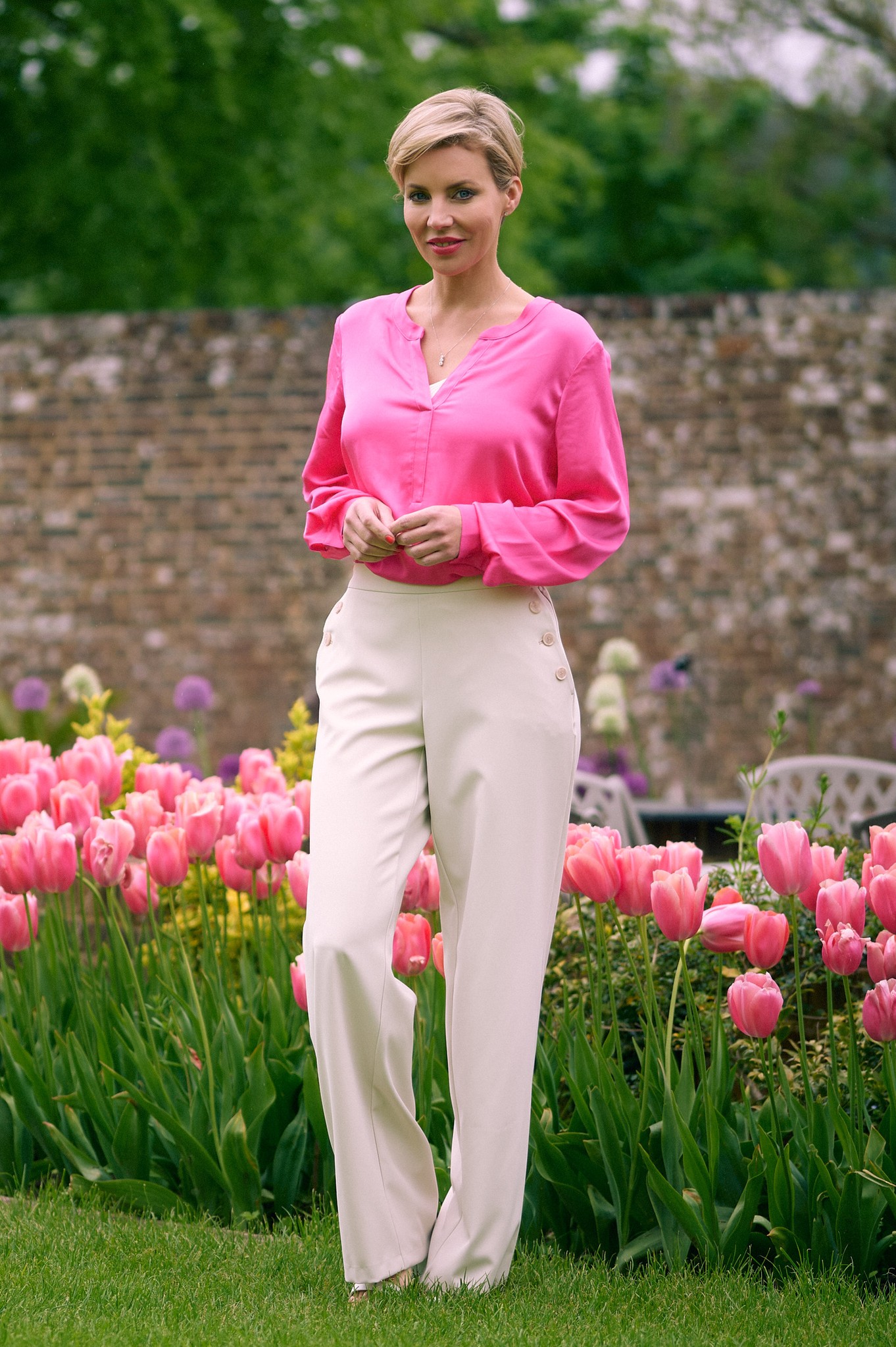 Robell Cloe Tailored Wide Leg Trousers Beige 14