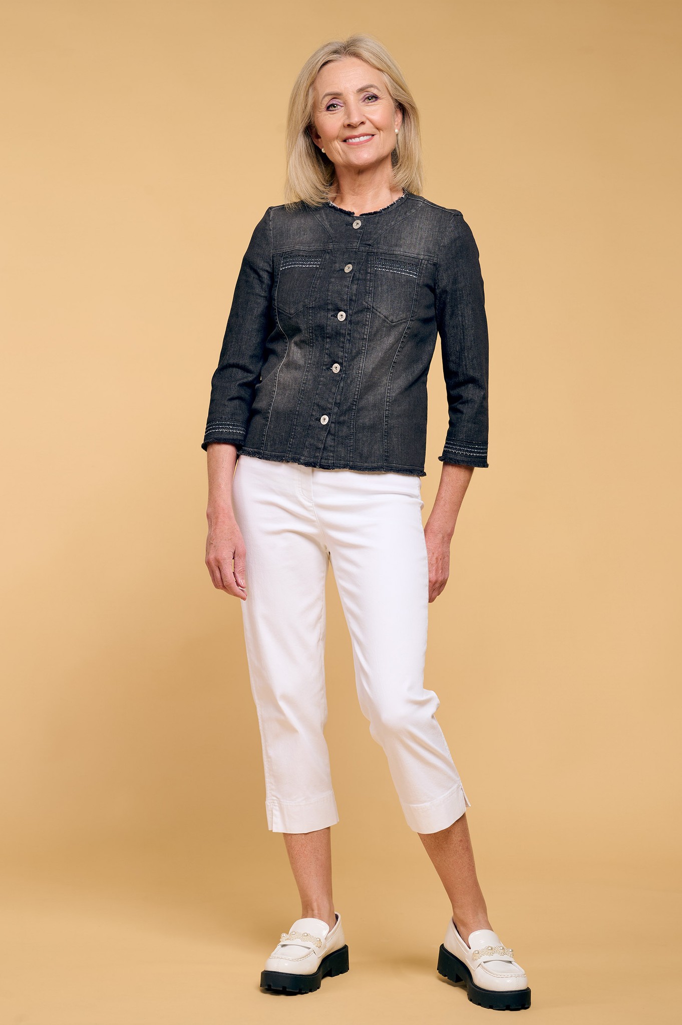 Robell Marie 07 Denim Crop Trouser White 10