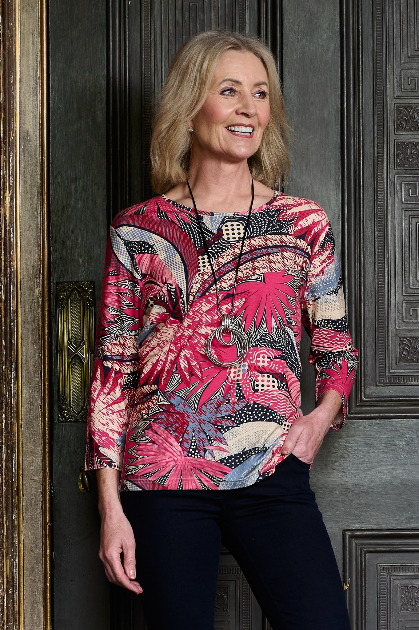 Sunday Micaela Abstract Top Pink Abstract Print 55