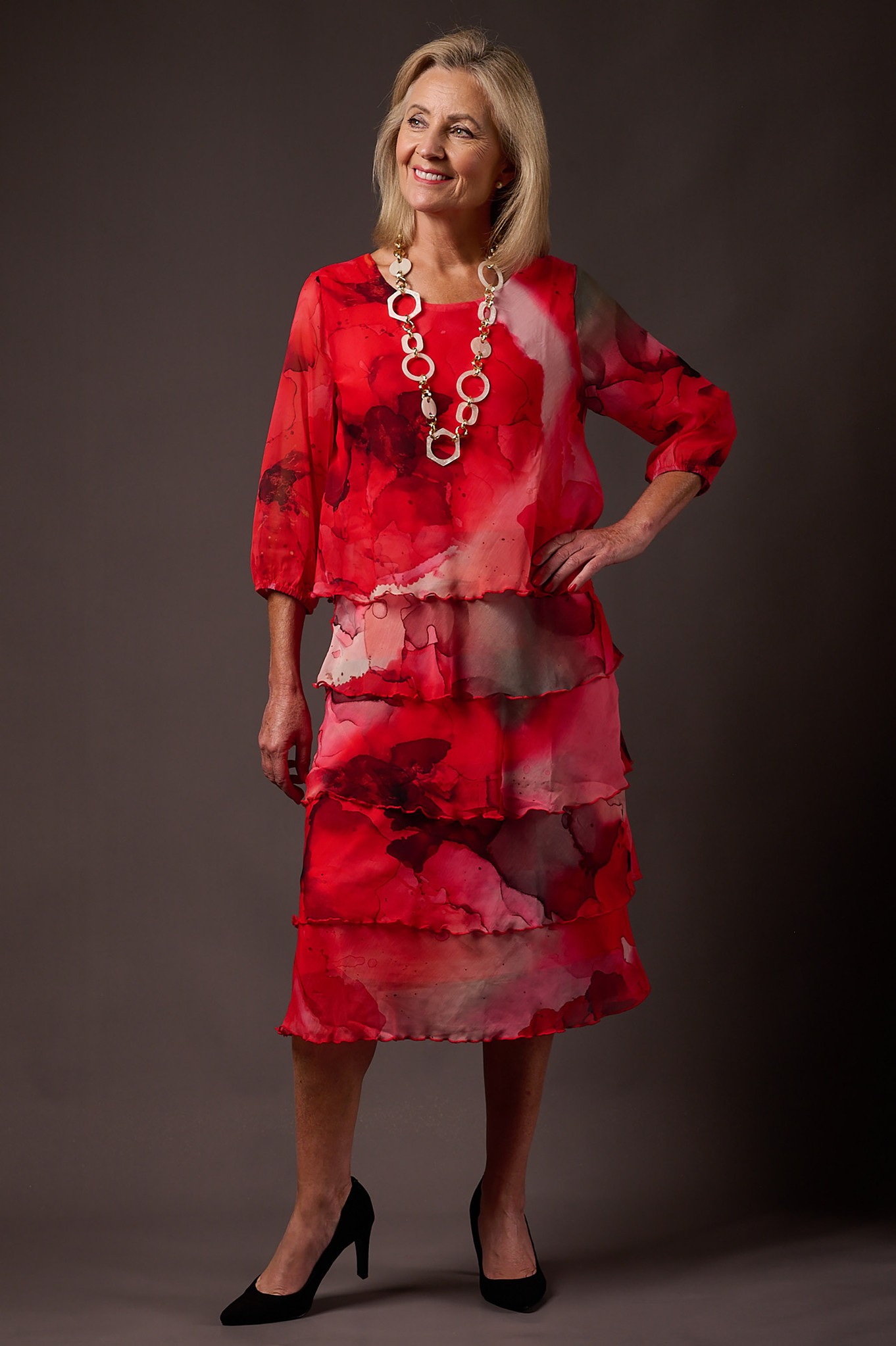 Sunday Ciela Abstract Tier Dress Persian Red 480