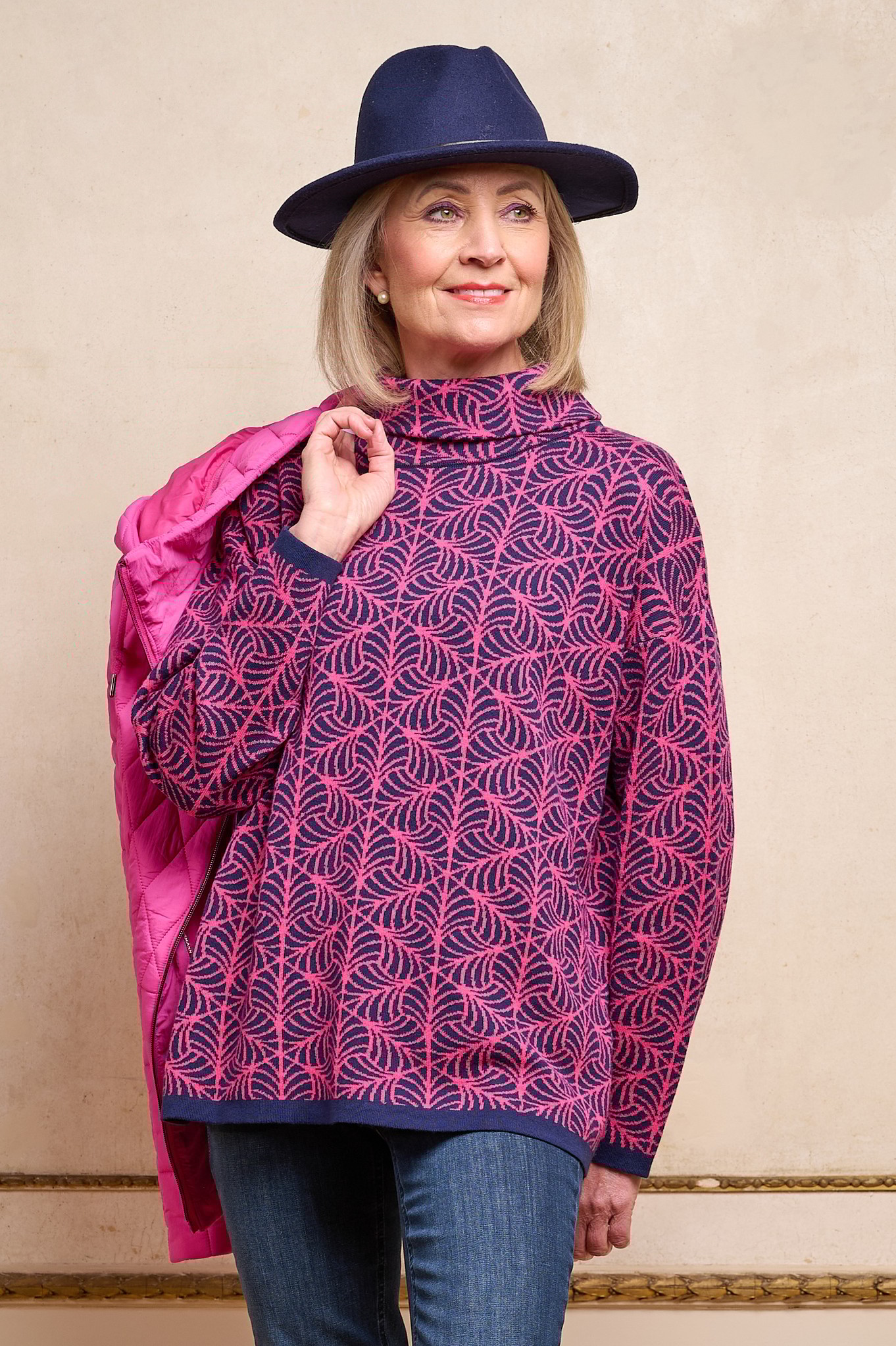 Sunday Monza Deco Knit Jumper Fuchsia Pattern 55