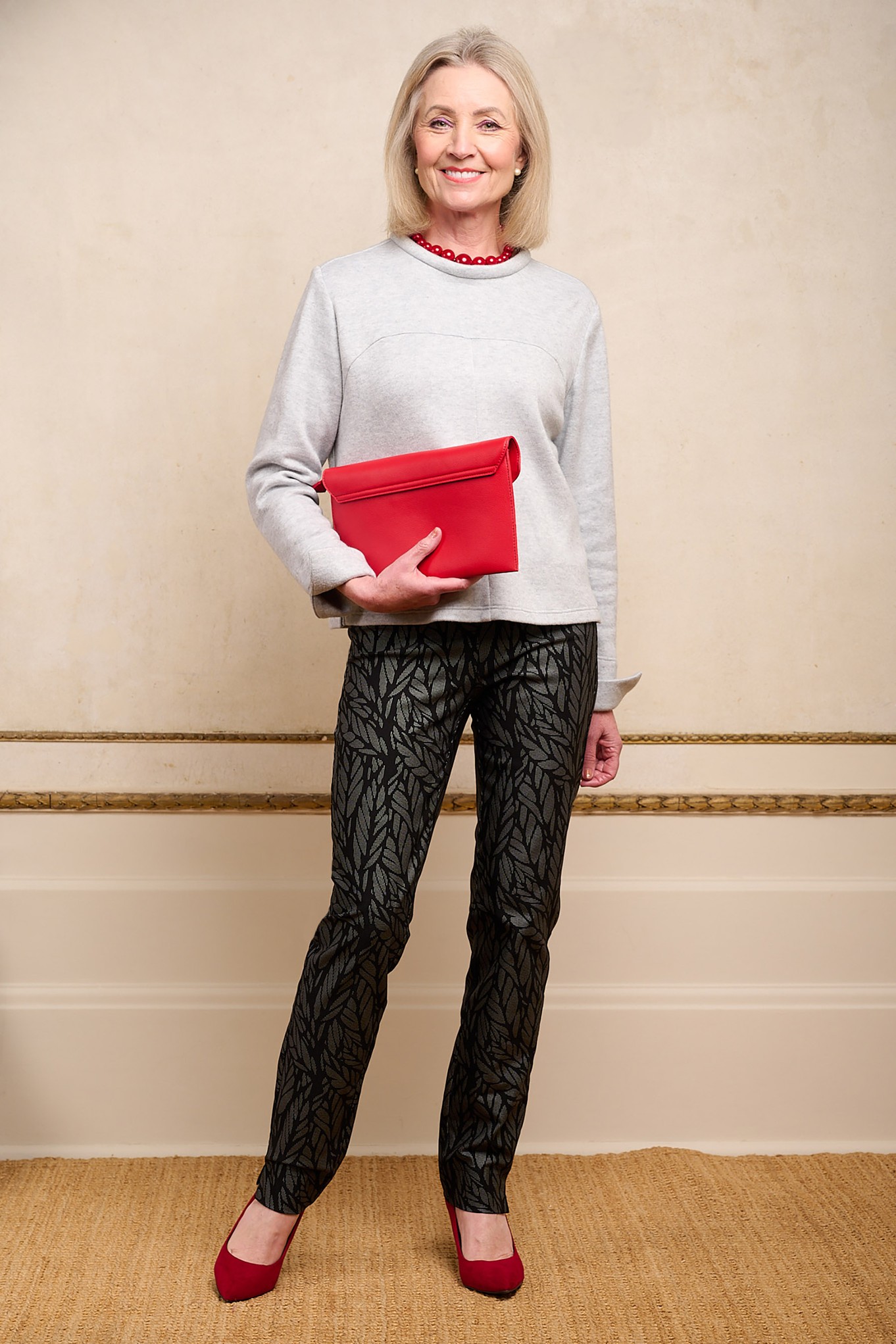 Robell Rose Graphic Leaf Trouser Black 90