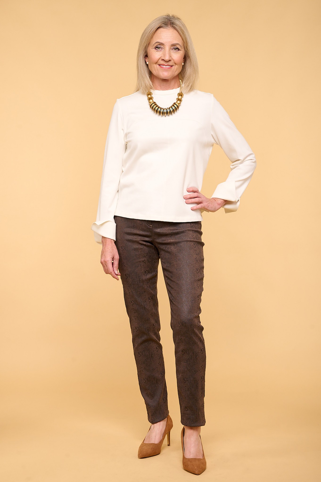 Robell Bella Snakeskin Faux Leather Trouser Brown 38