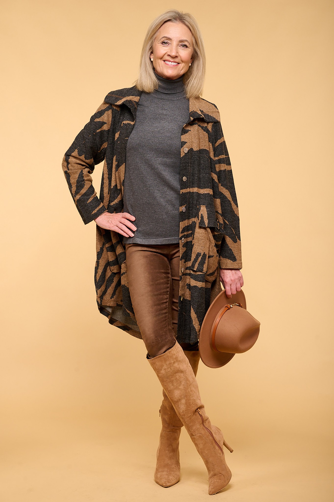 Robell Rose Stretch Faux Suede Trouser Tan 18