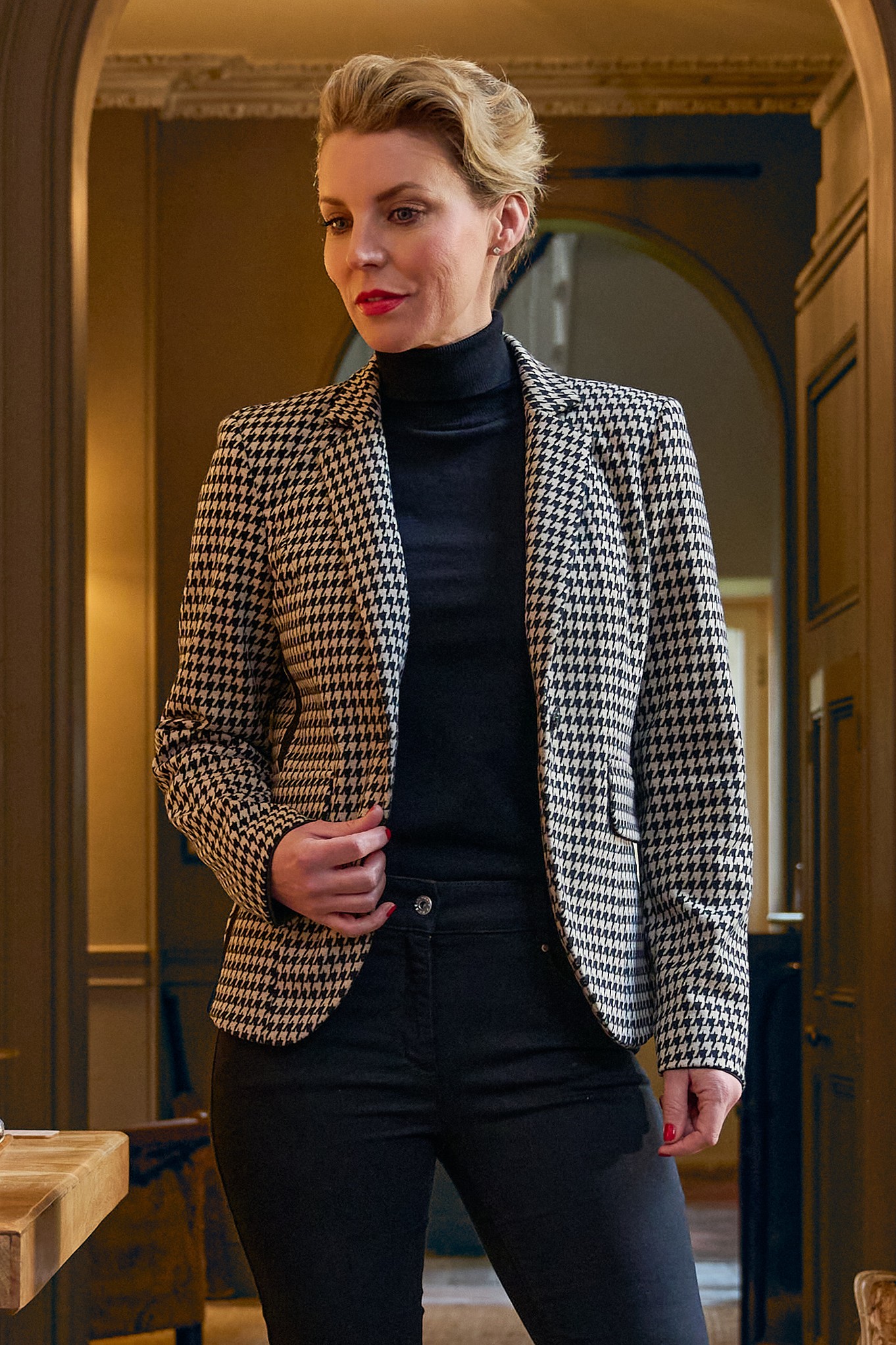 Robell Alex Heritage Houndstooth Blazer Camel 14