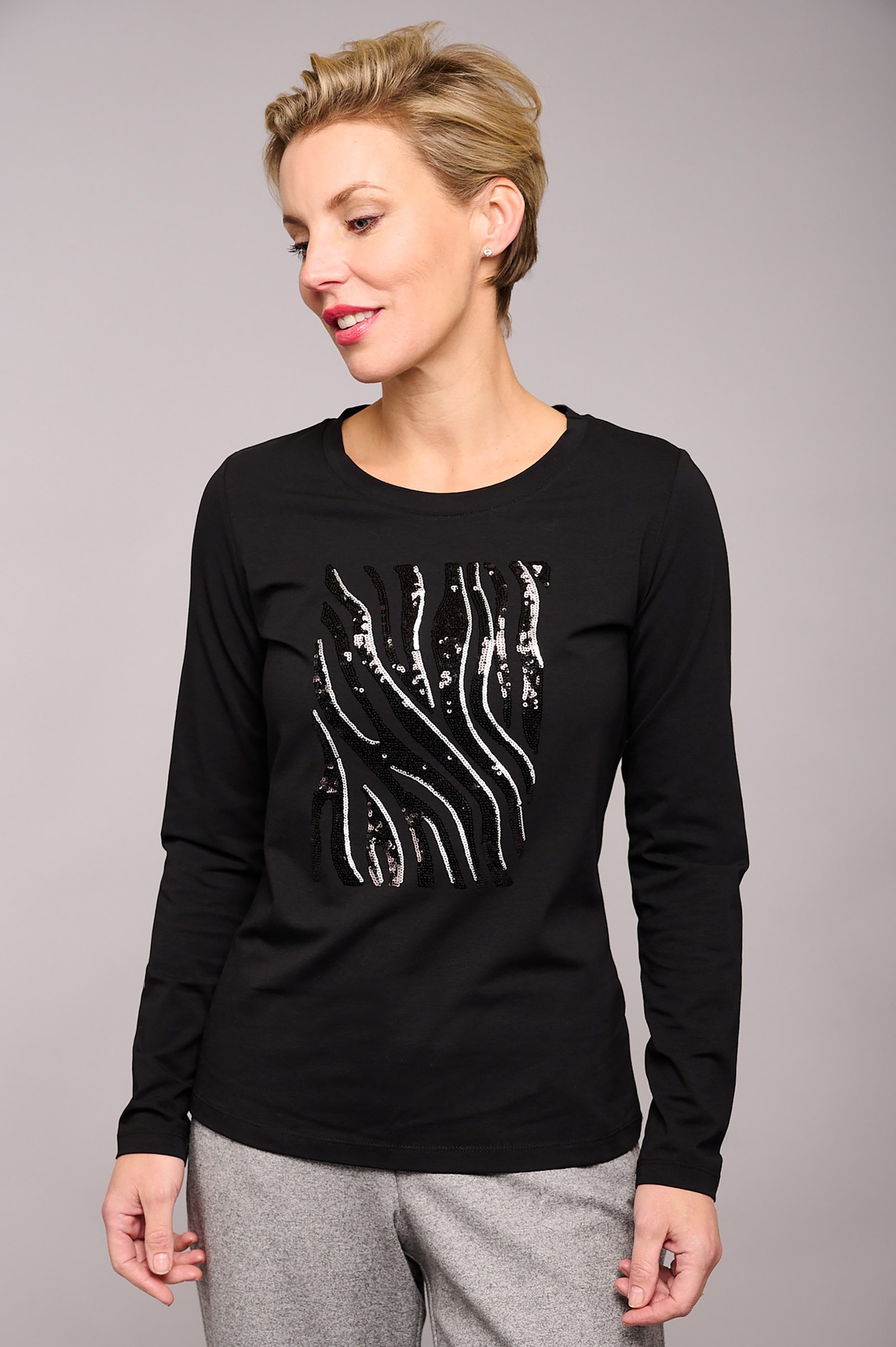 I'cona Sequin Graphic Jersey Top Black 90