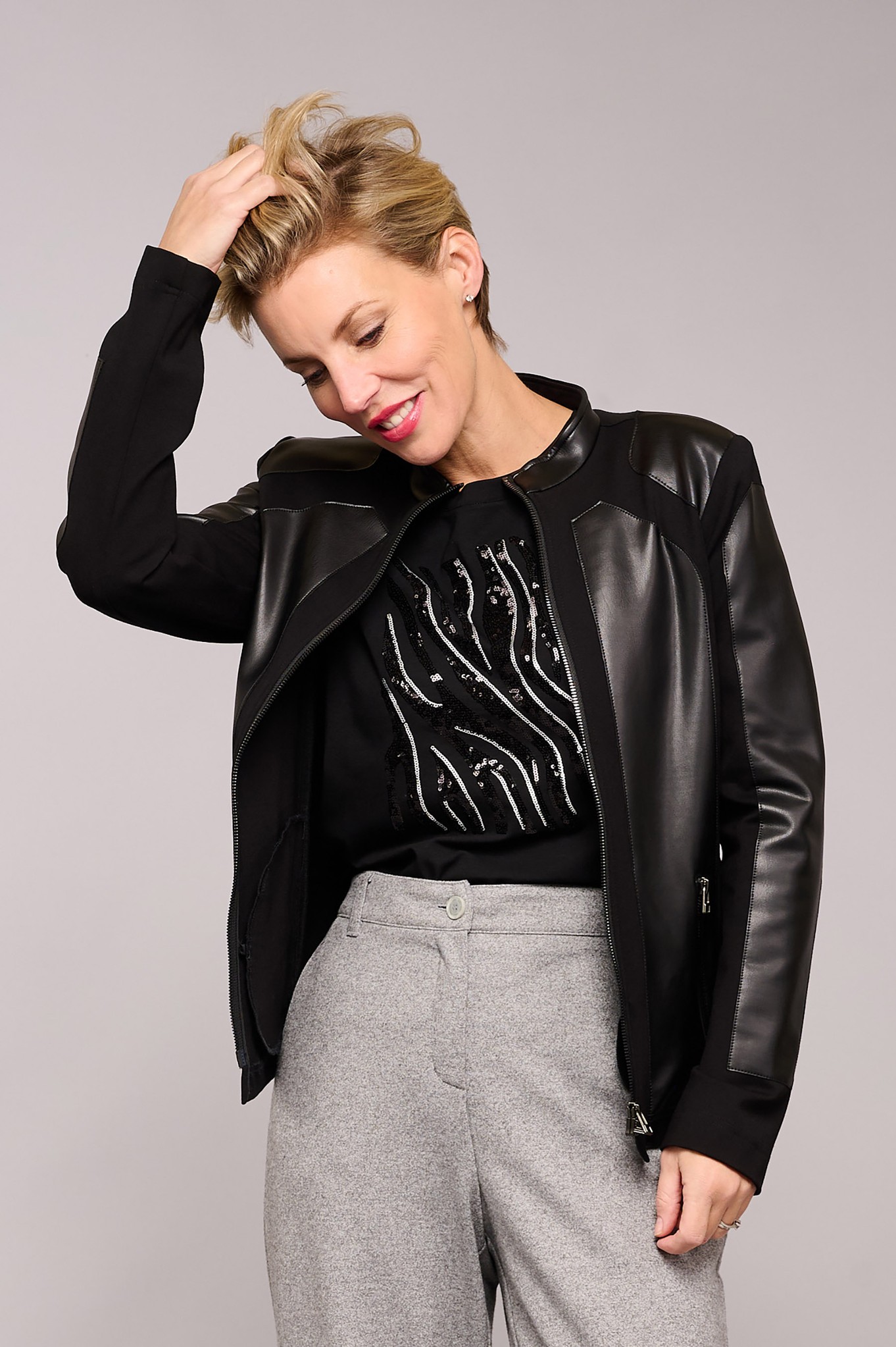 I’cona Faux Leather & Jersey Jacket Black 90