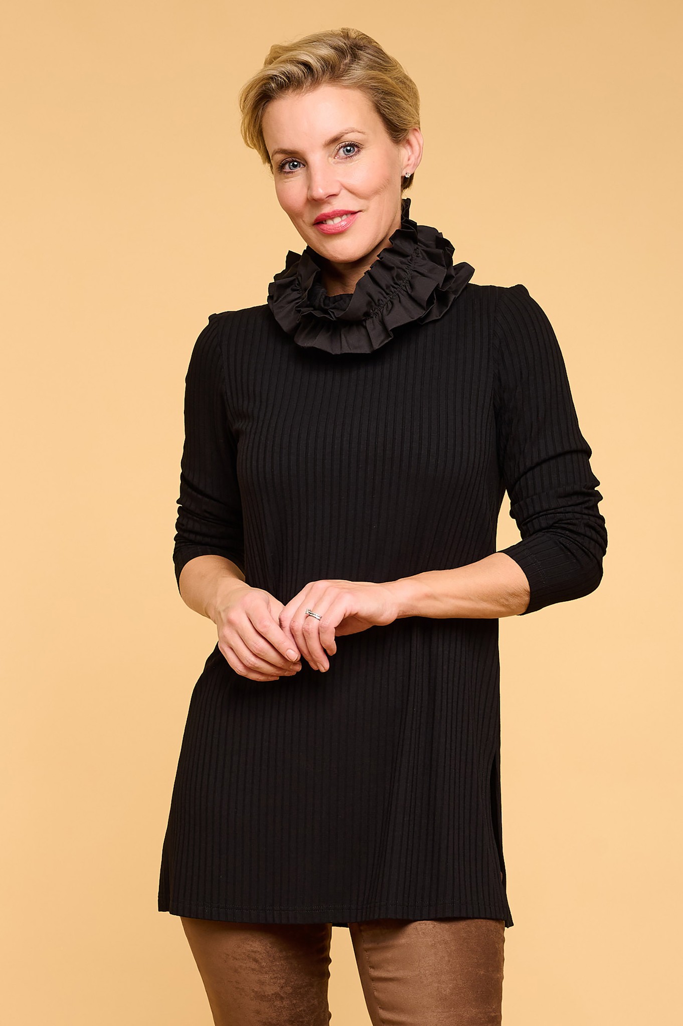 Noen Madina Ruffle Neck Ribbed Jumper Black 90