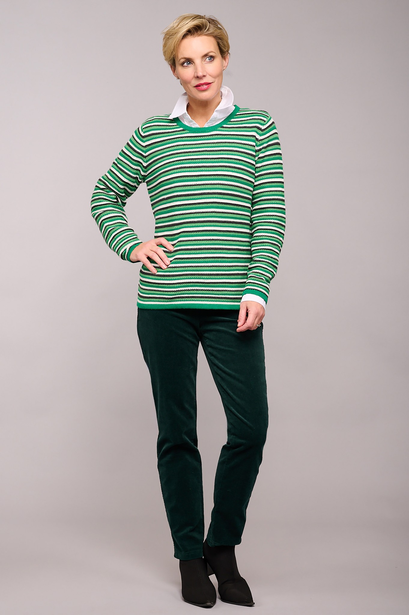 Robell Bella Needlecord Trousers Green 89