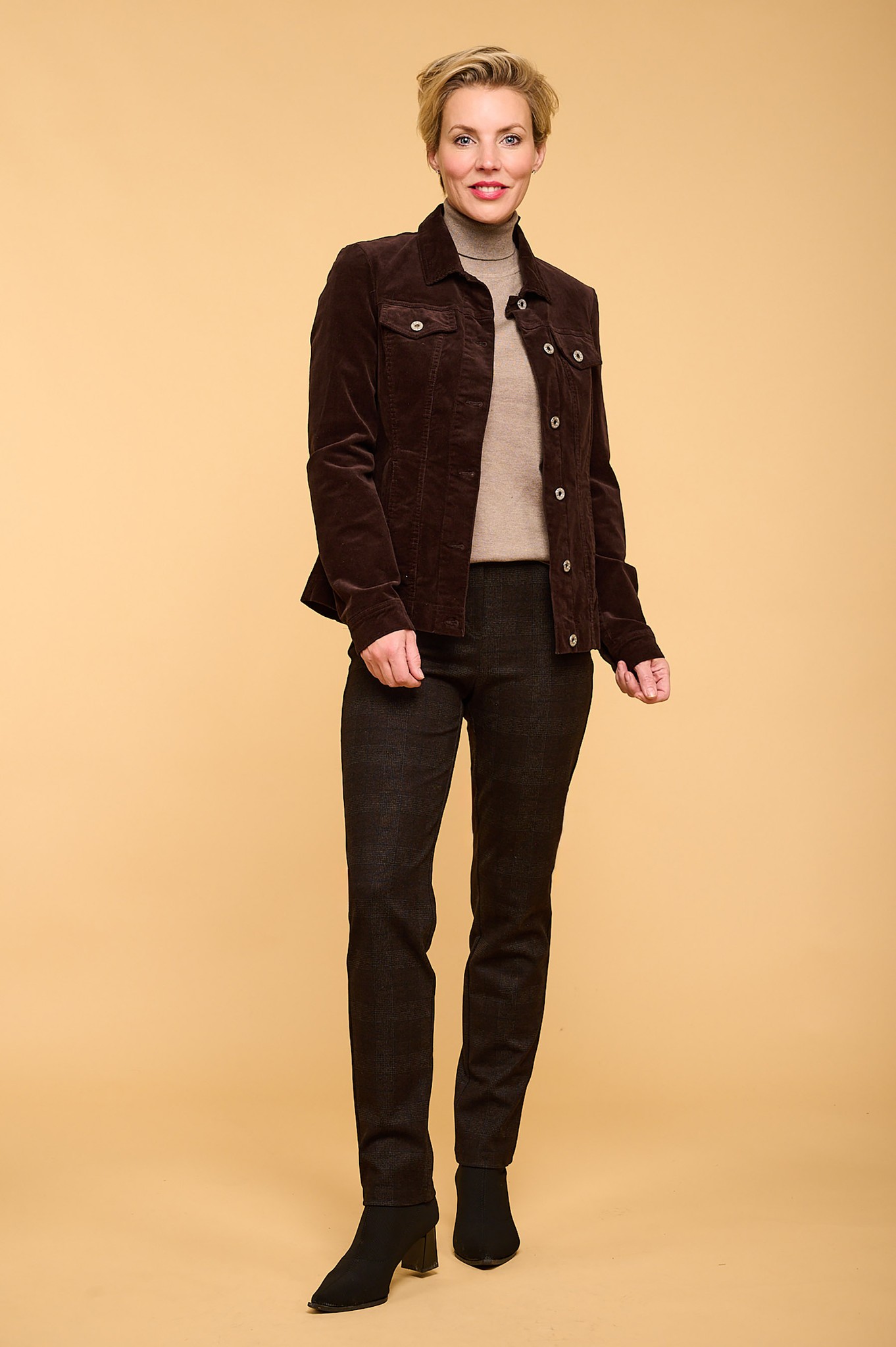 Robell Bella Gaelic Plaid Check Trouser Brown 39