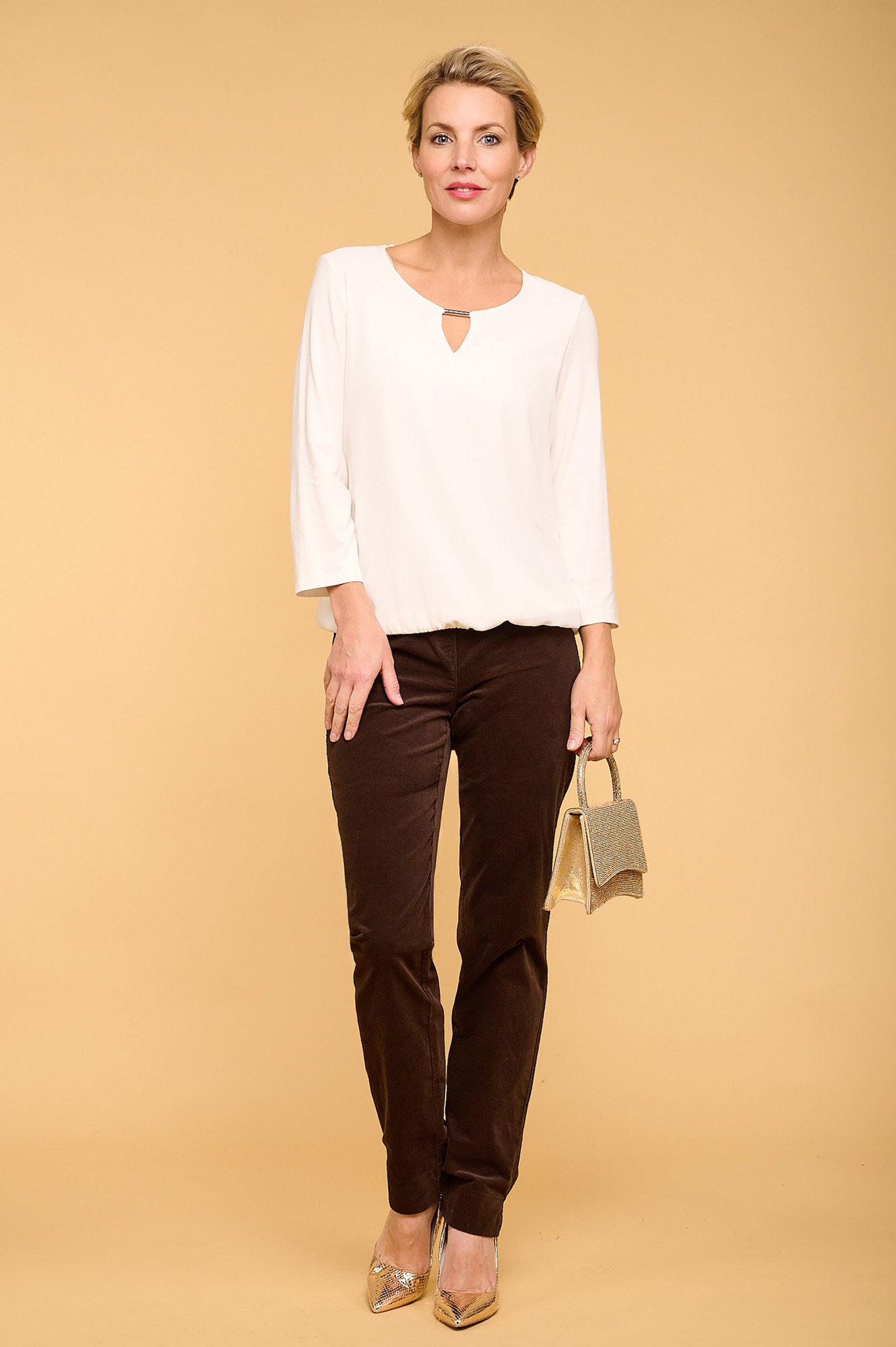 Robell Marie Velvet Trouser Brown 38-9