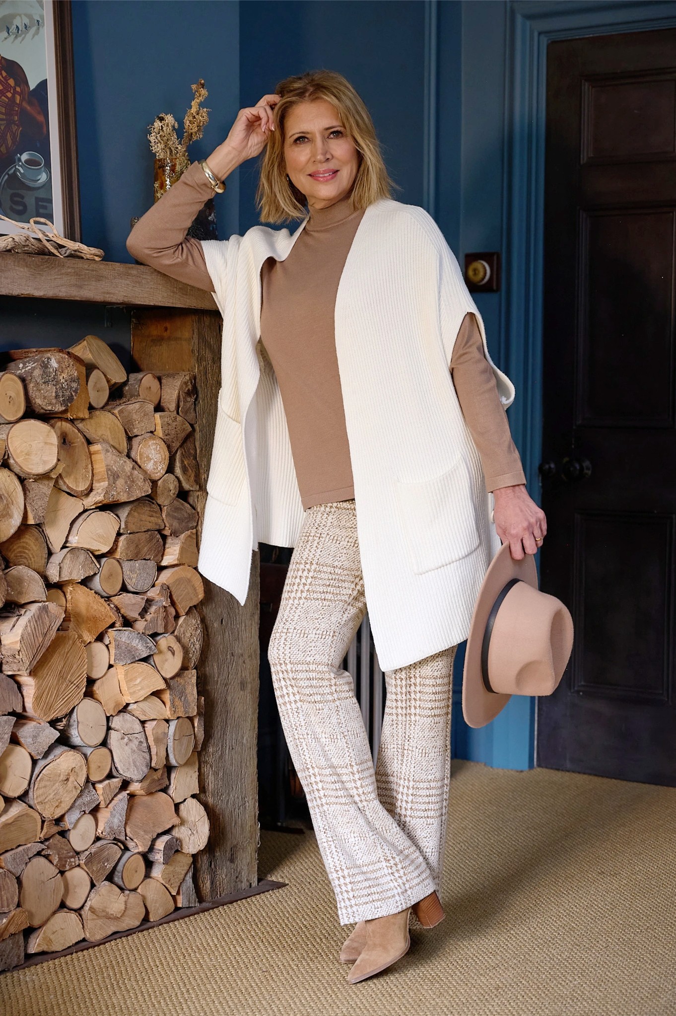 Robell Joella Heritage Check Bootleg Trouser Beige 14